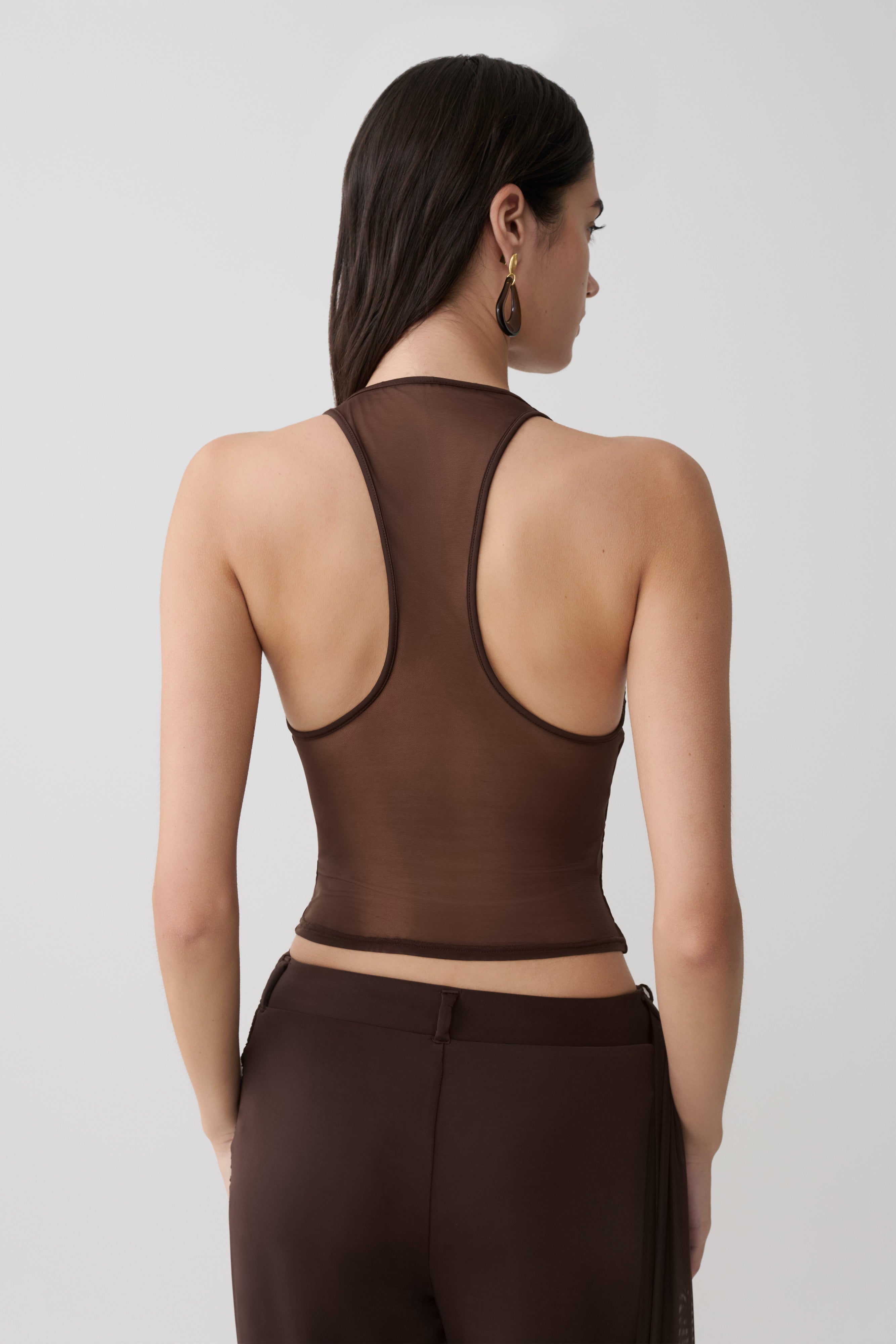 Slinky And Mesh Top - Chocolate