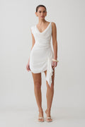 Cowl Drape Satin Mini Dress - White