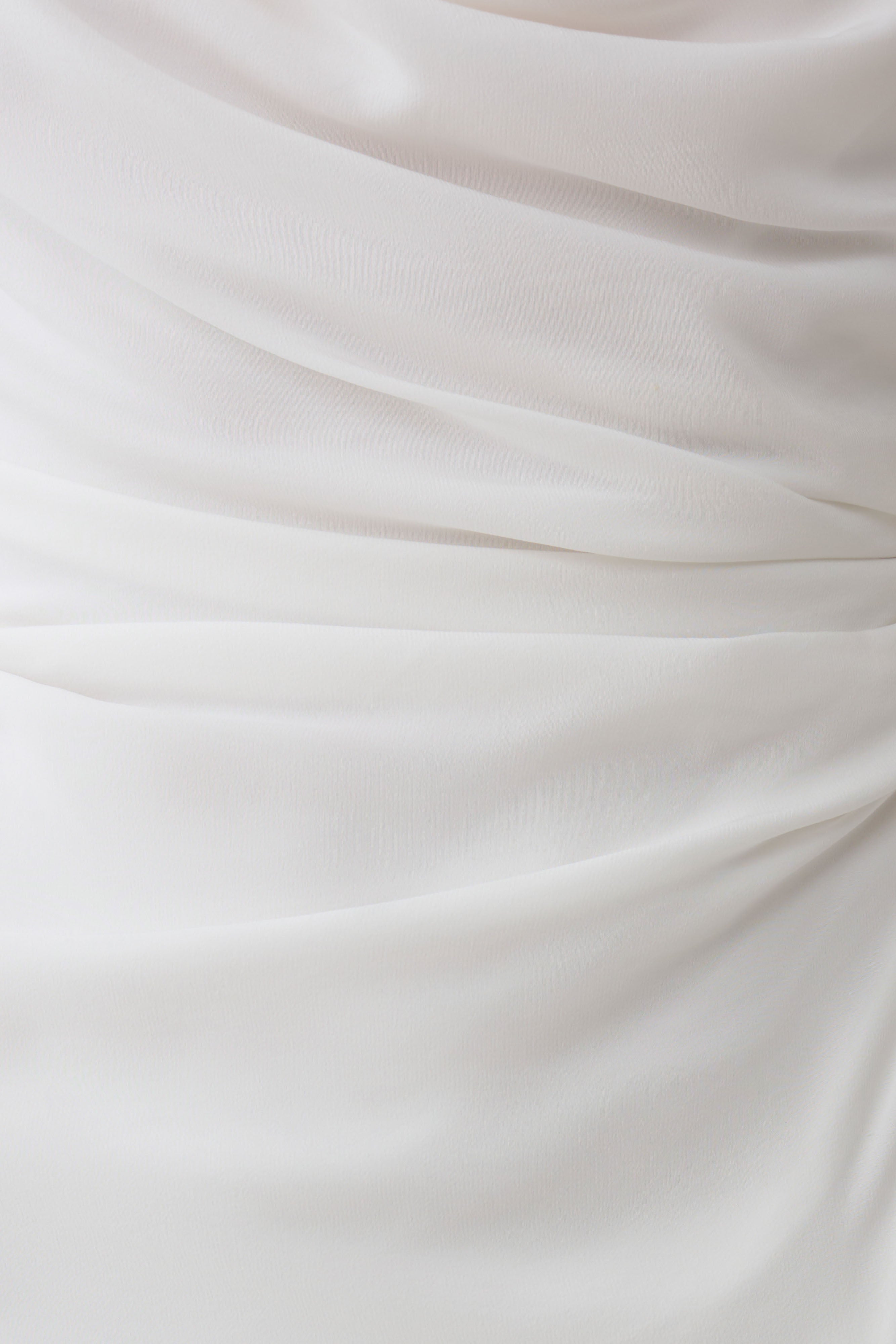 Cowl Drape Satin Mini Dress - White