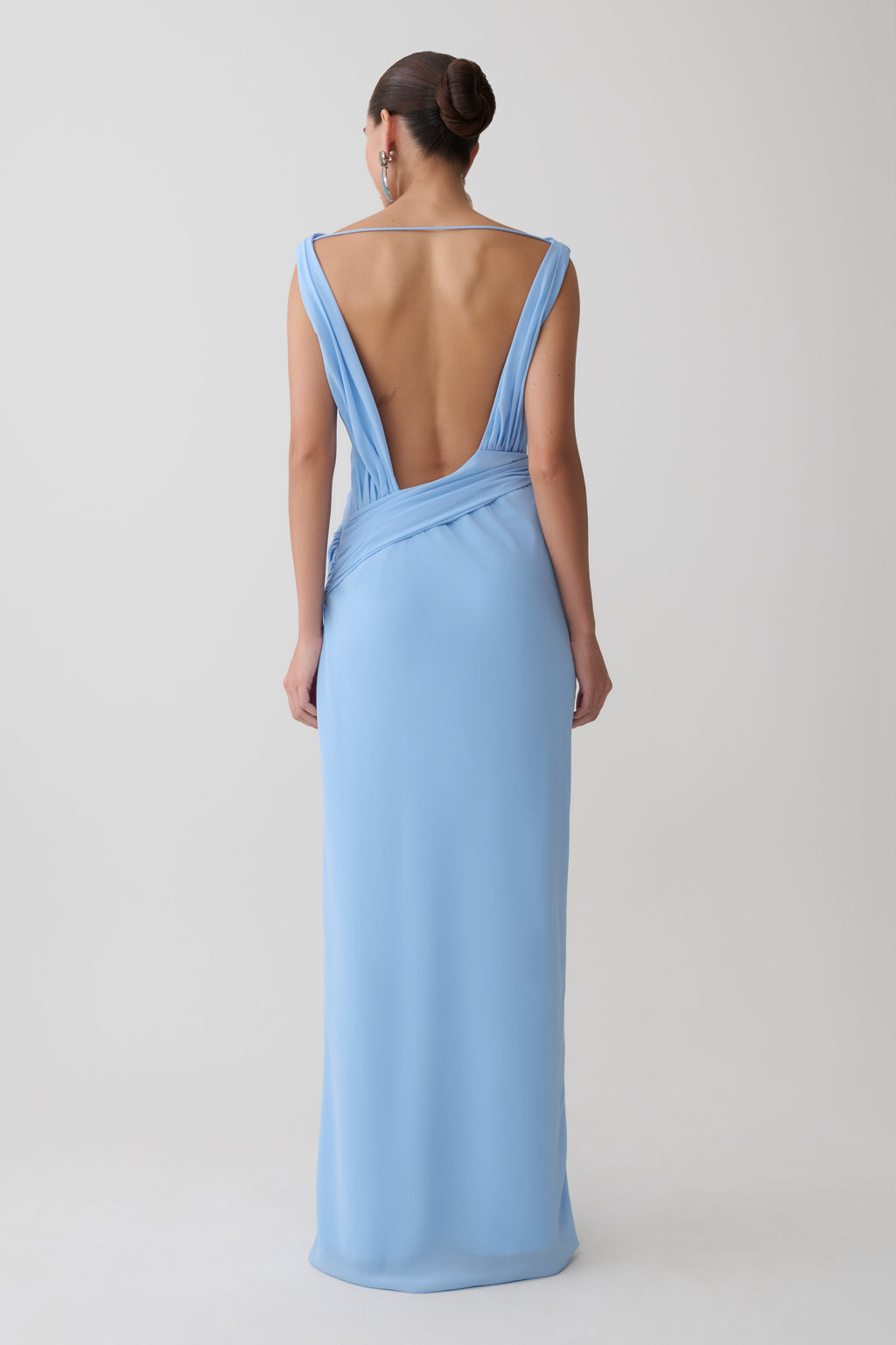 Draped Back Chiffon Maxi Dress - Sky Blue