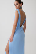 Draped Back Chiffon Maxi Dress - Sky Blue