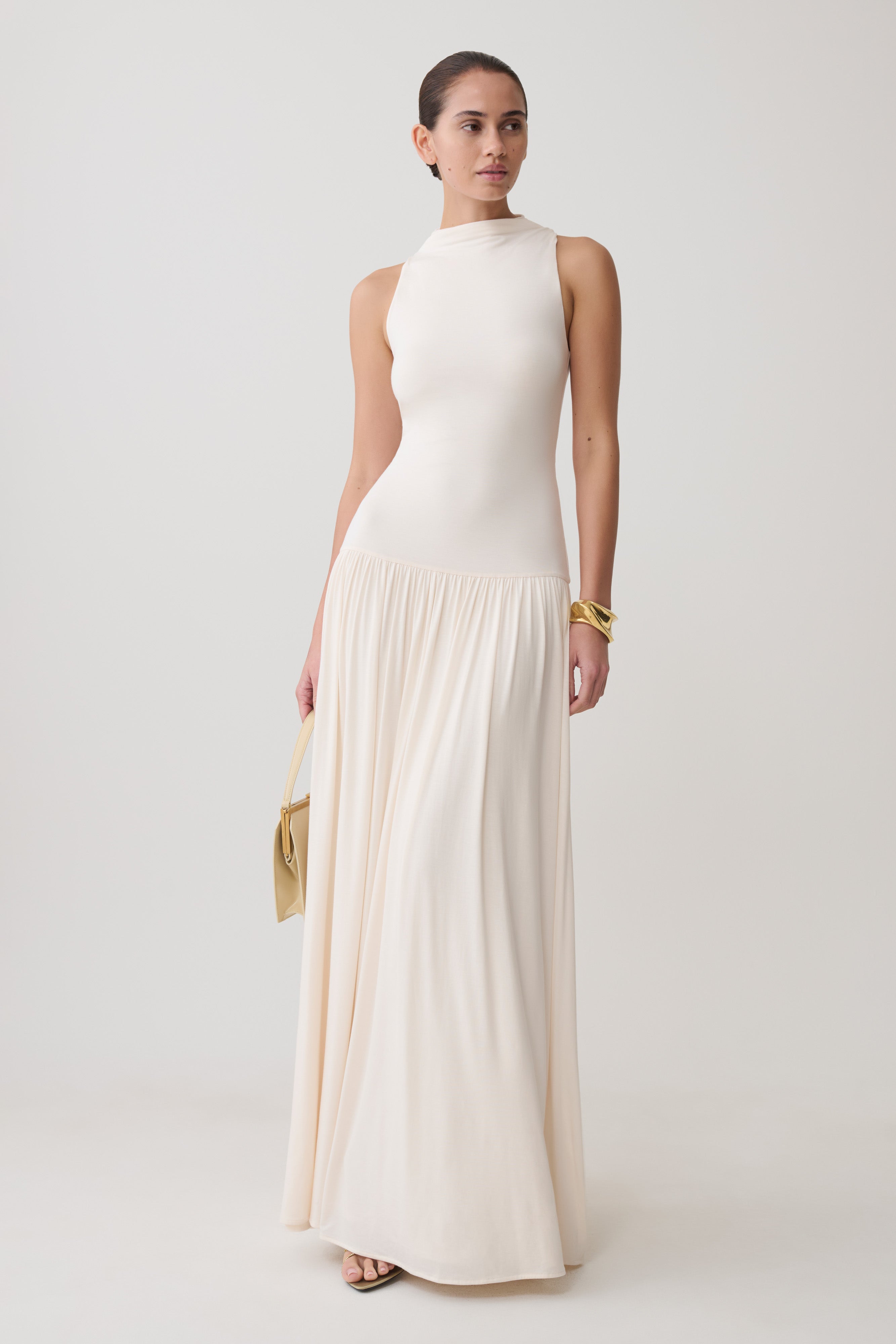 High Neck Modal Maxi Dress - Ivory