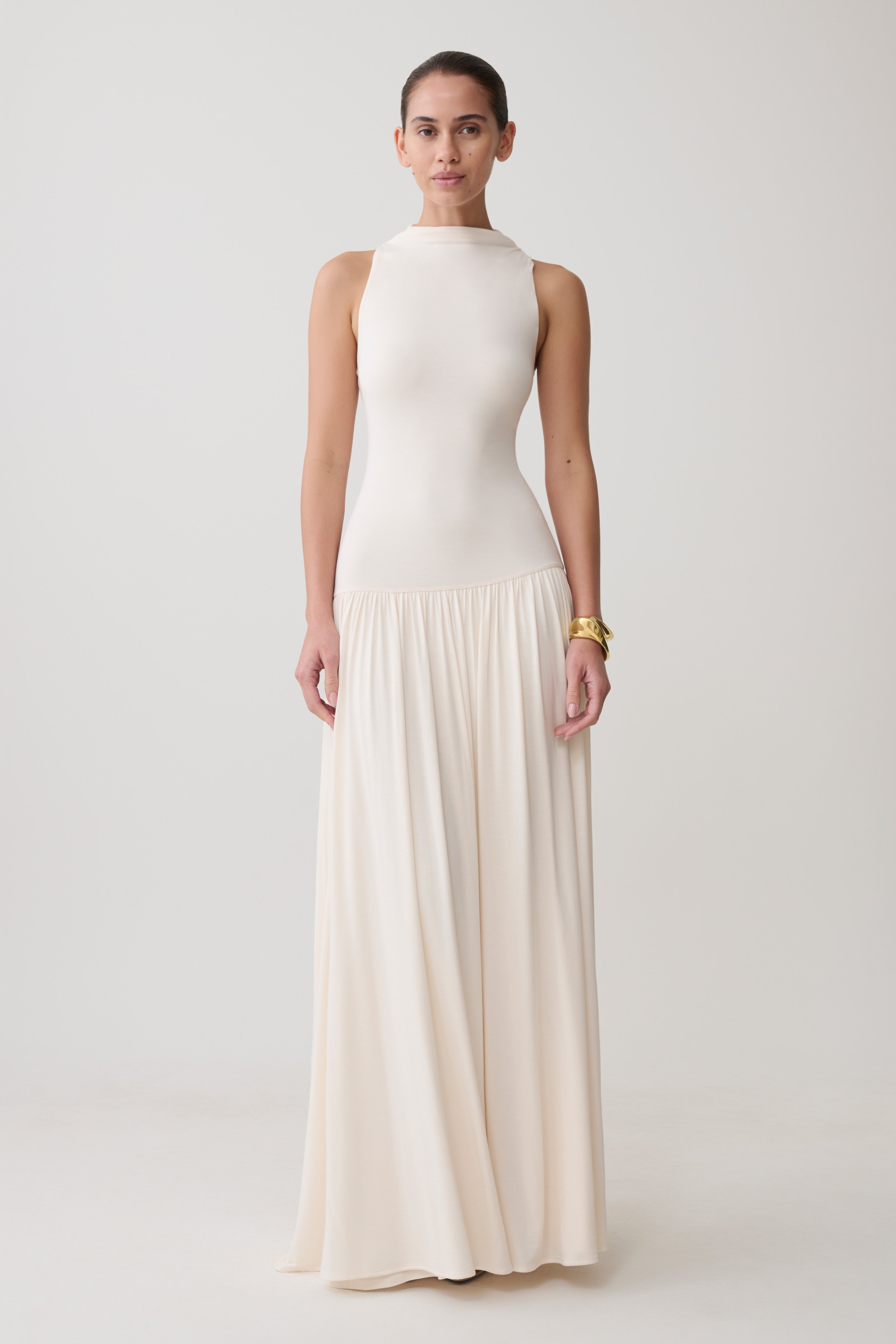 High Neck Modal Maxi Dress - Ivory