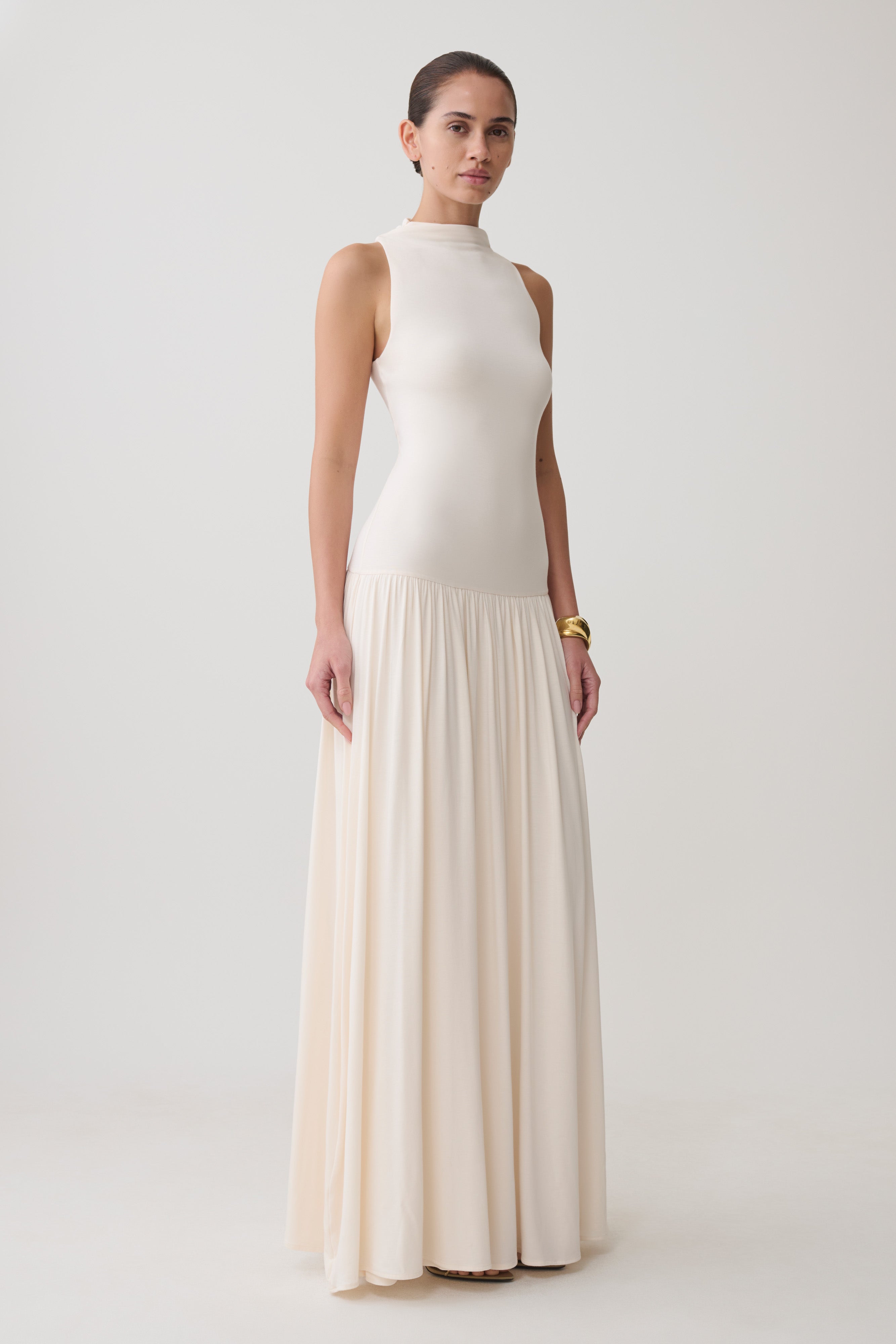 High Neck Modal Maxi Dress - Ivory
