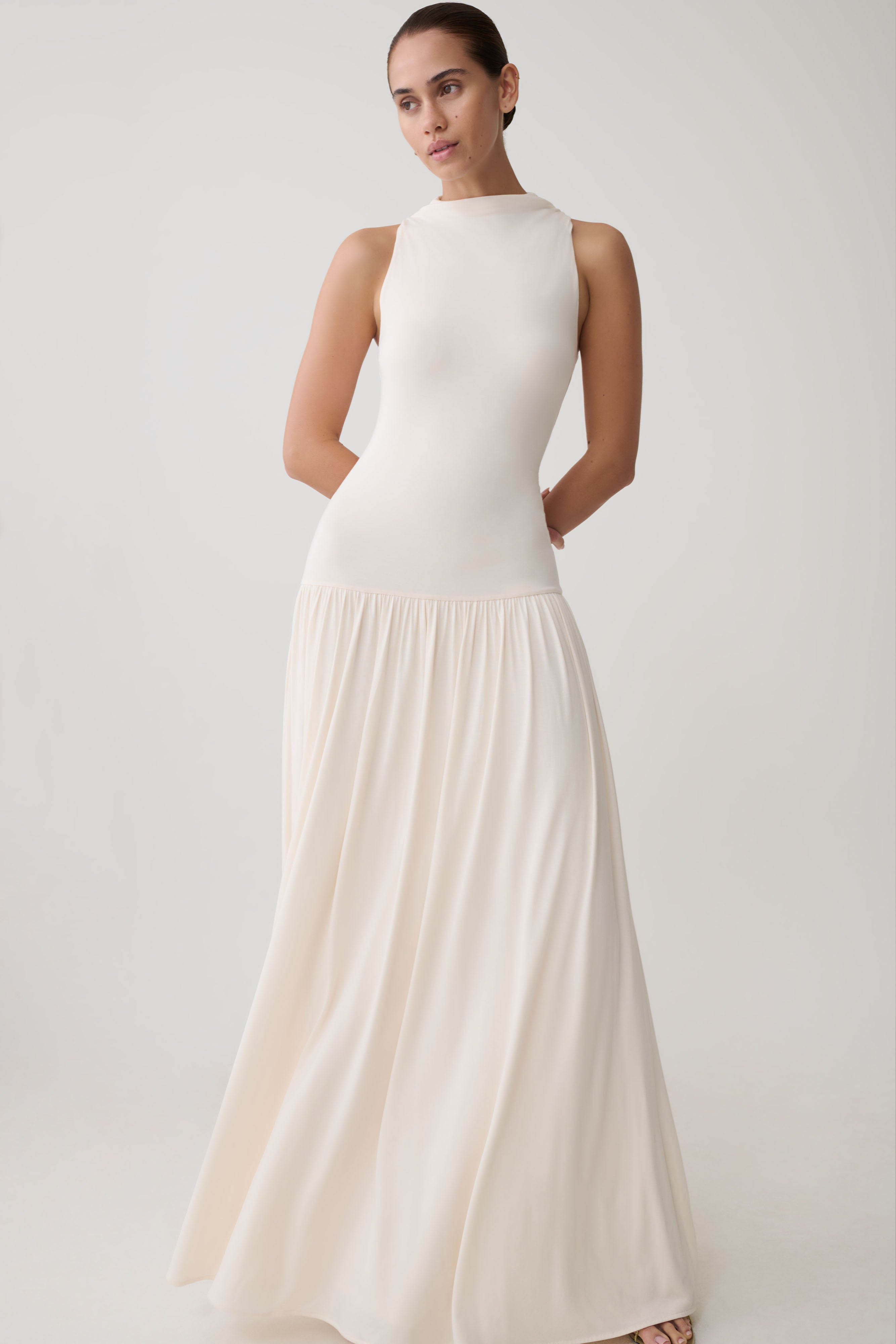 High Neck Modal Maxi Dress - Ivory