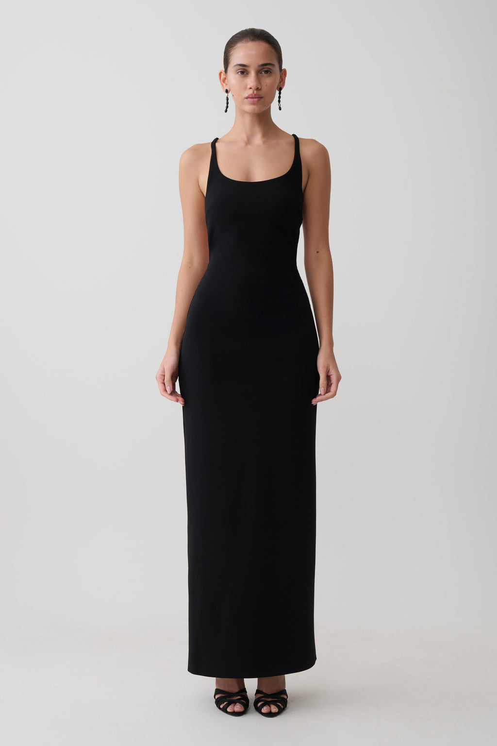 Crepe Strapped Back Maxi Dress - Black