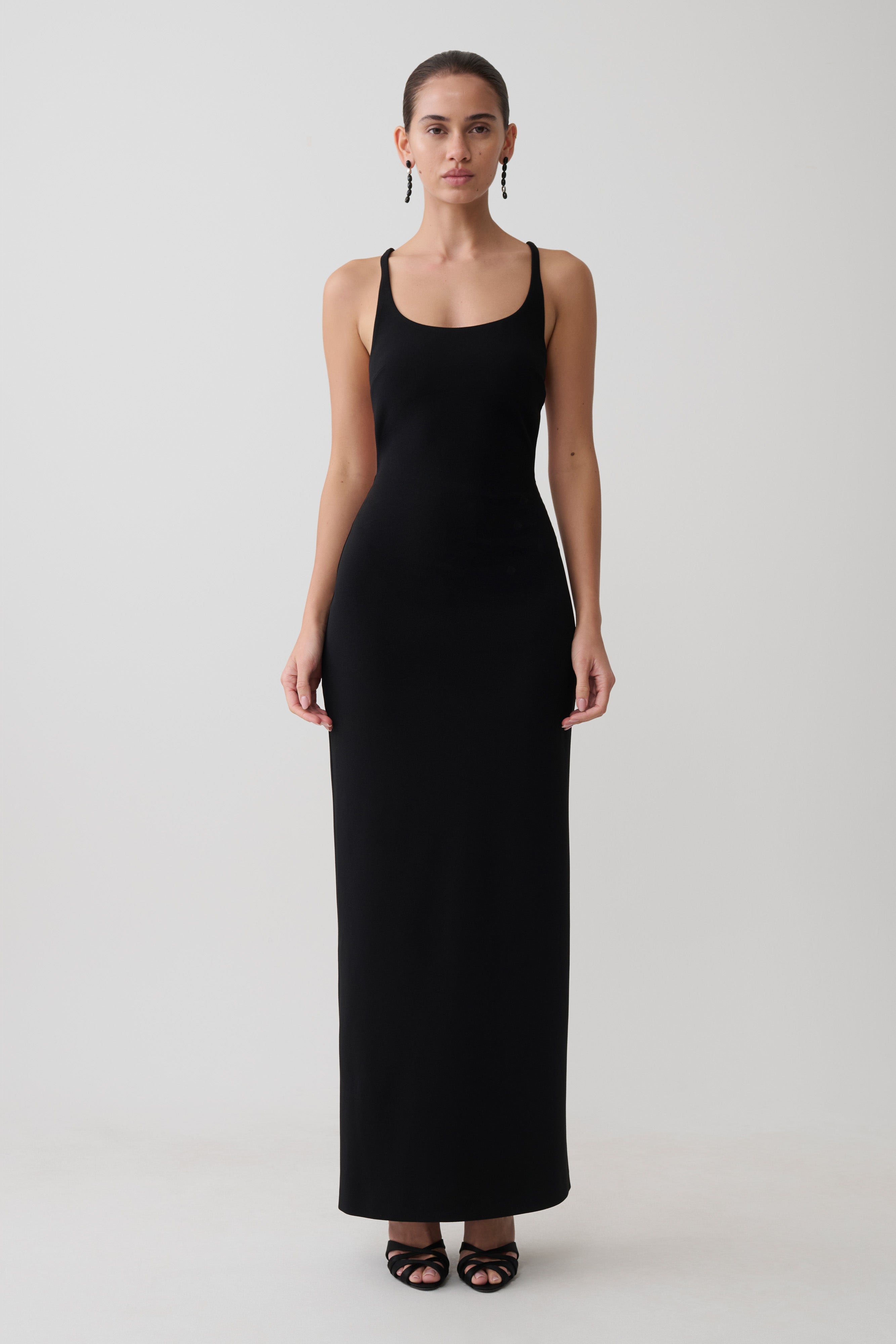 Crepe Strapped Back Maxi Dress - Black