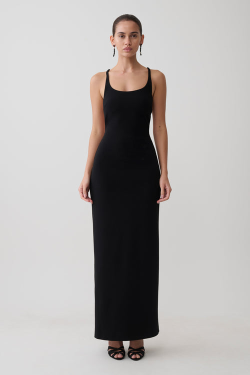 Crepe Strapped Back Maxi Dress - Black