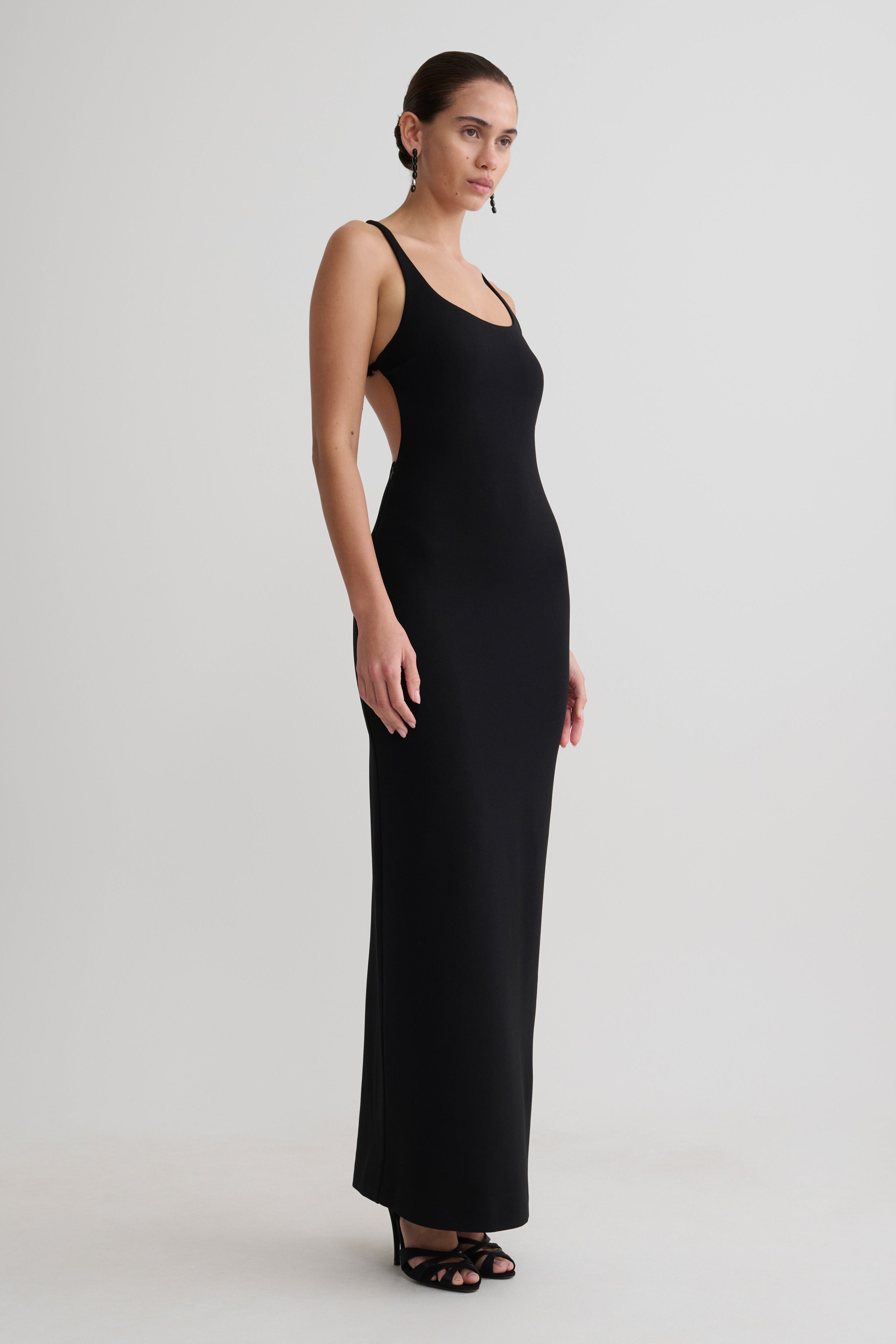 Crepe Strapped Back Maxi Dress - Black