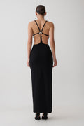 Crepe Strapped Back Maxi Dress - Black
