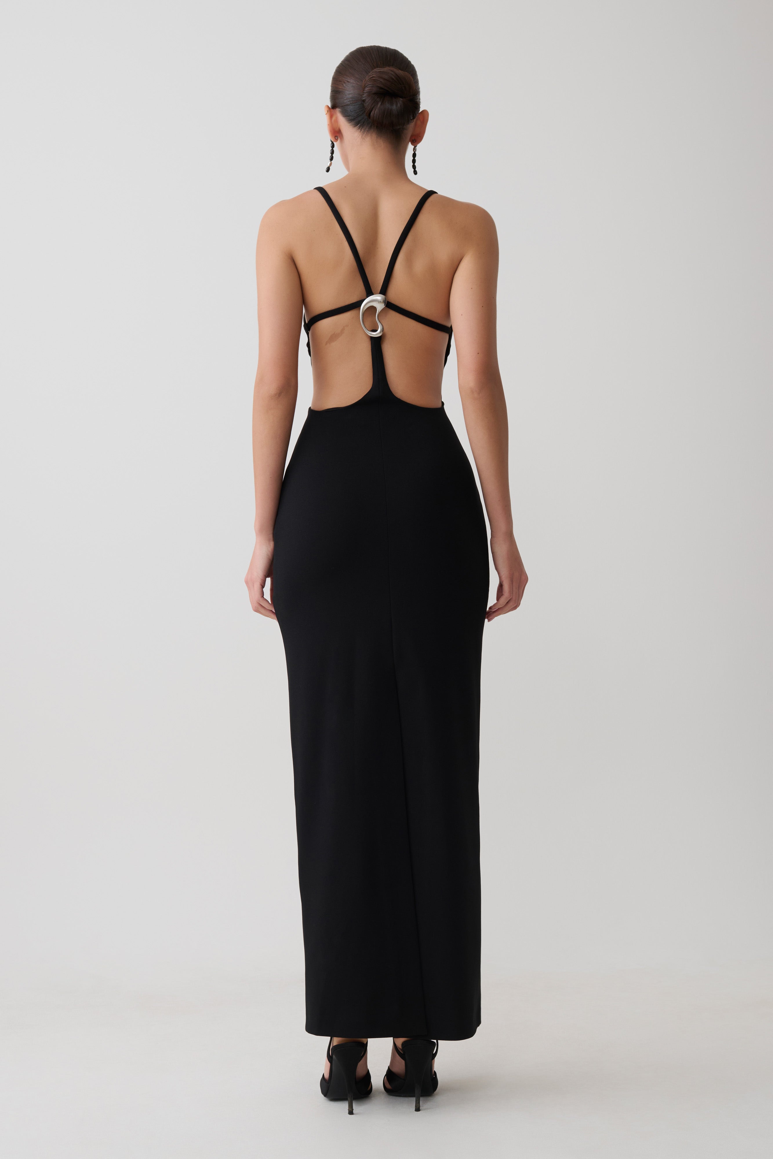 Crepe Strapped Back Maxi Dress - Black