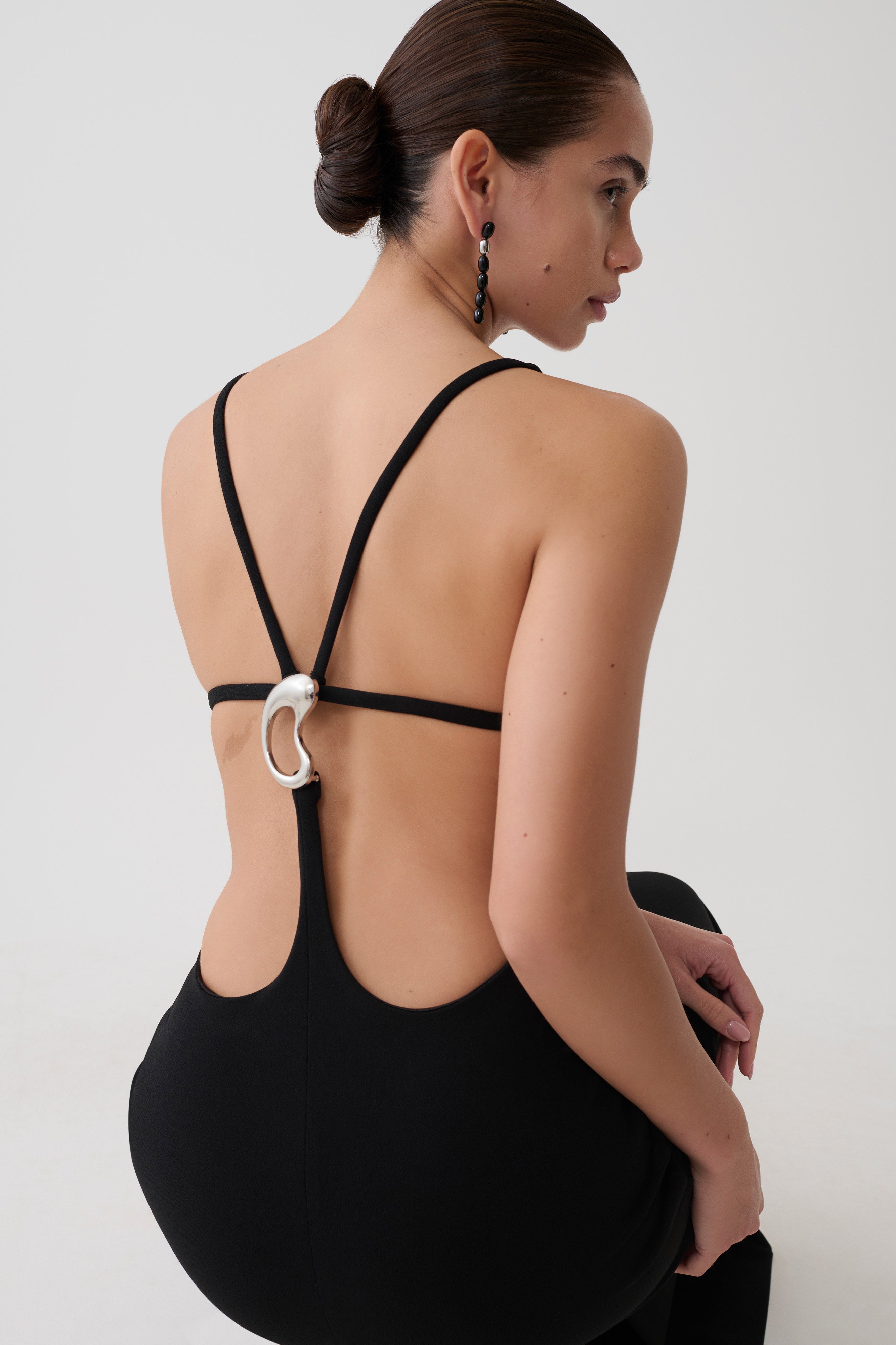 Crepe Strapped Back Maxi Dress - Black