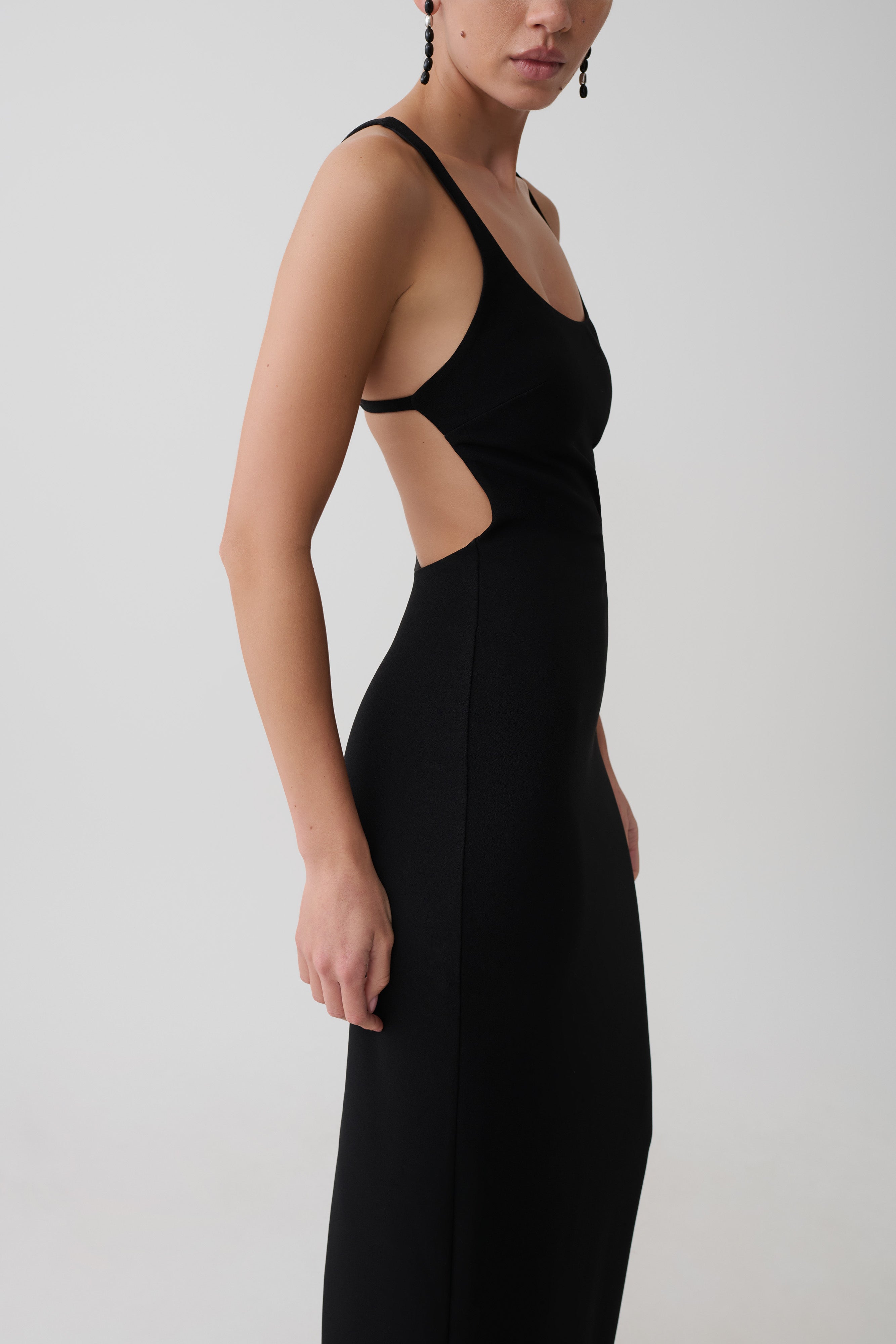 Crepe Strapped Back Maxi Dress - Black