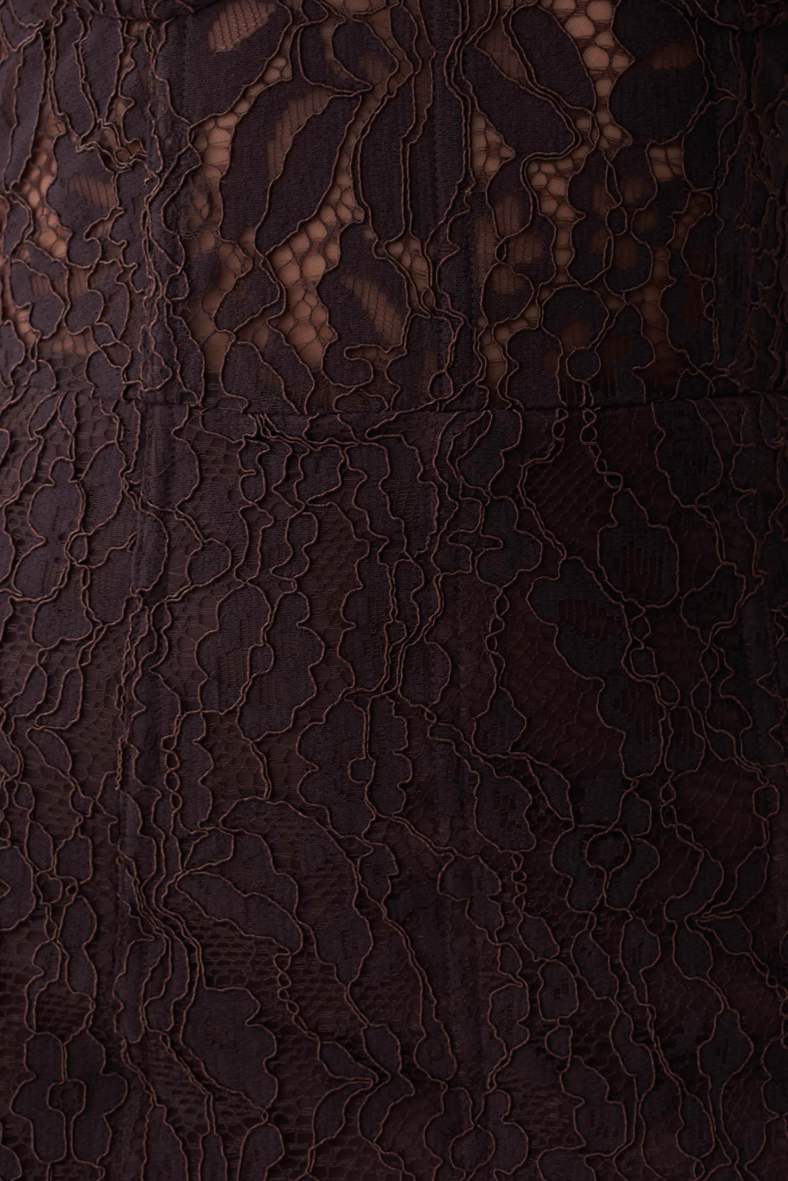 Lace And Mesh Midi Dress - Dark Chocolate