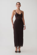 Lace And Mesh Midi Dress - Dark Chocolate