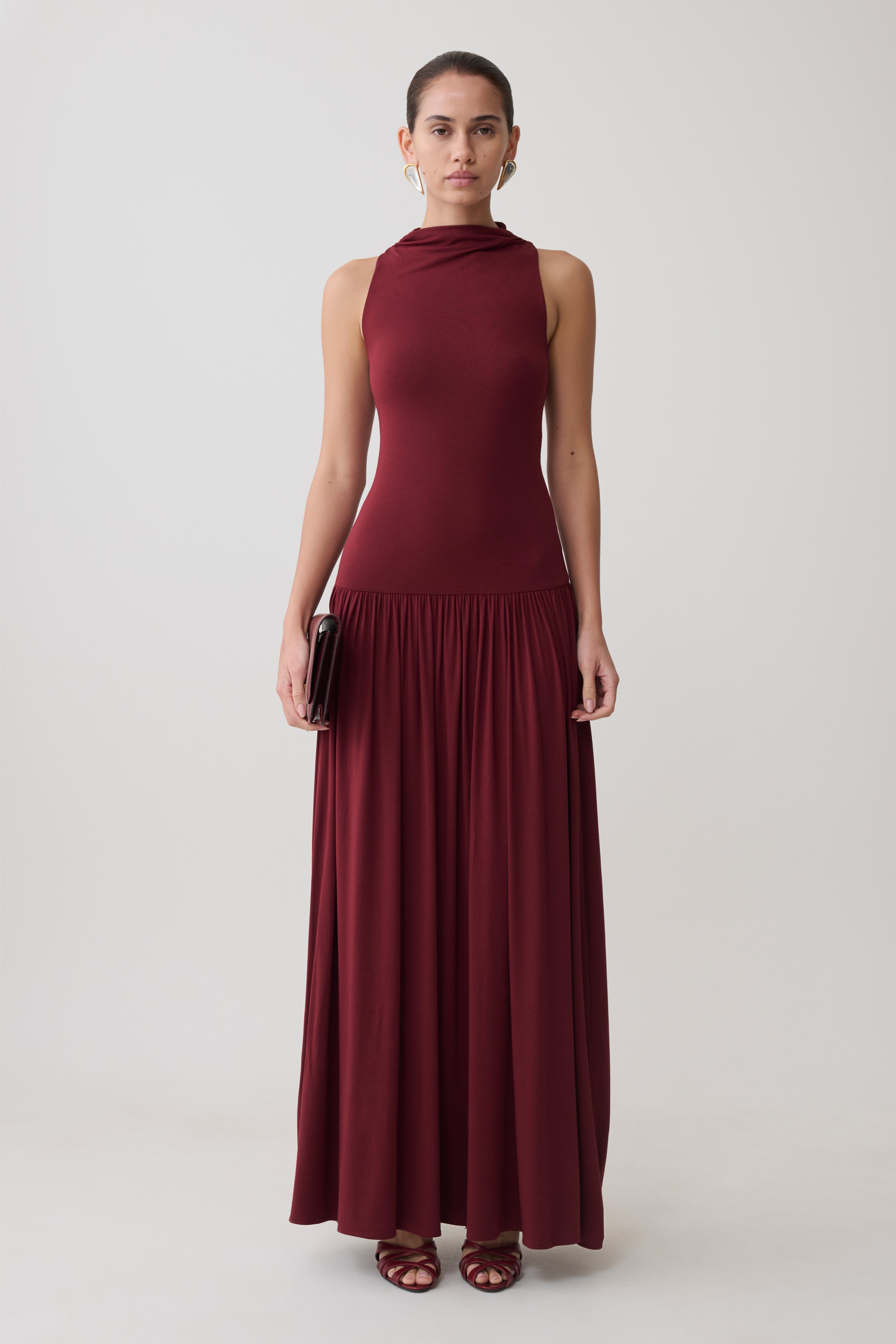 High Neck Modal Maxi Dress - Wine