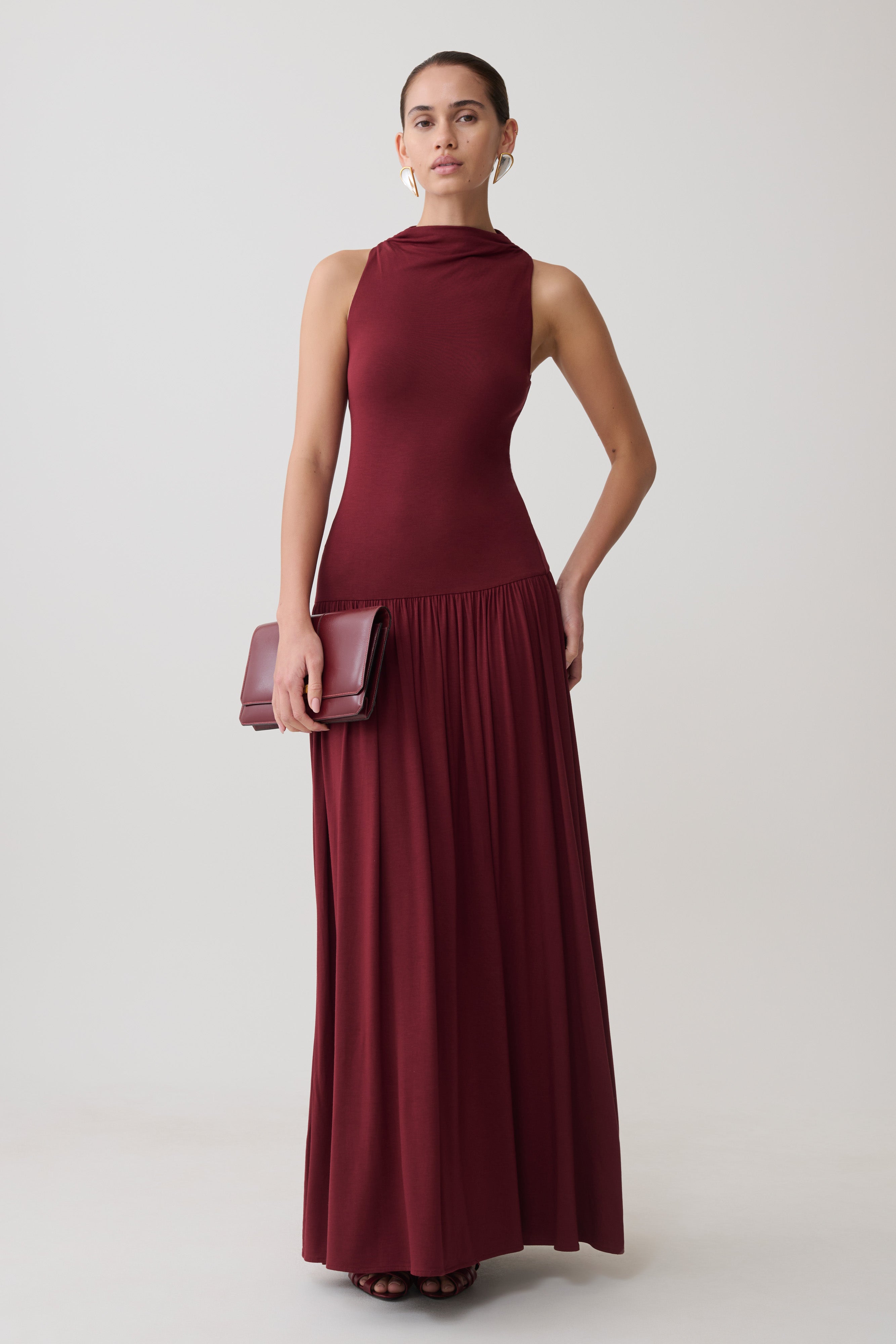 High Neck Modal Maxi Dress - Wine