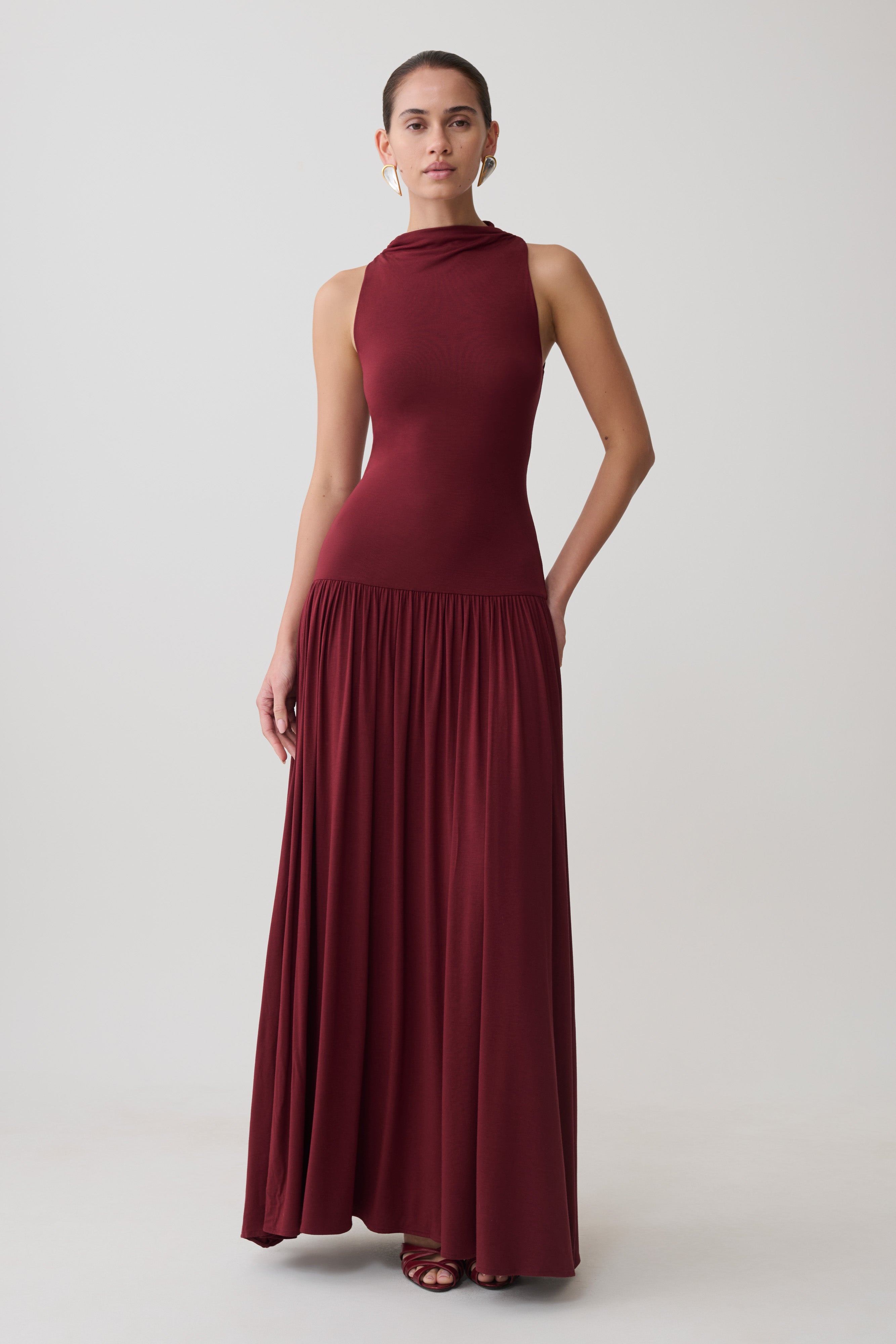 High Neck Modal Maxi Dress - Wine