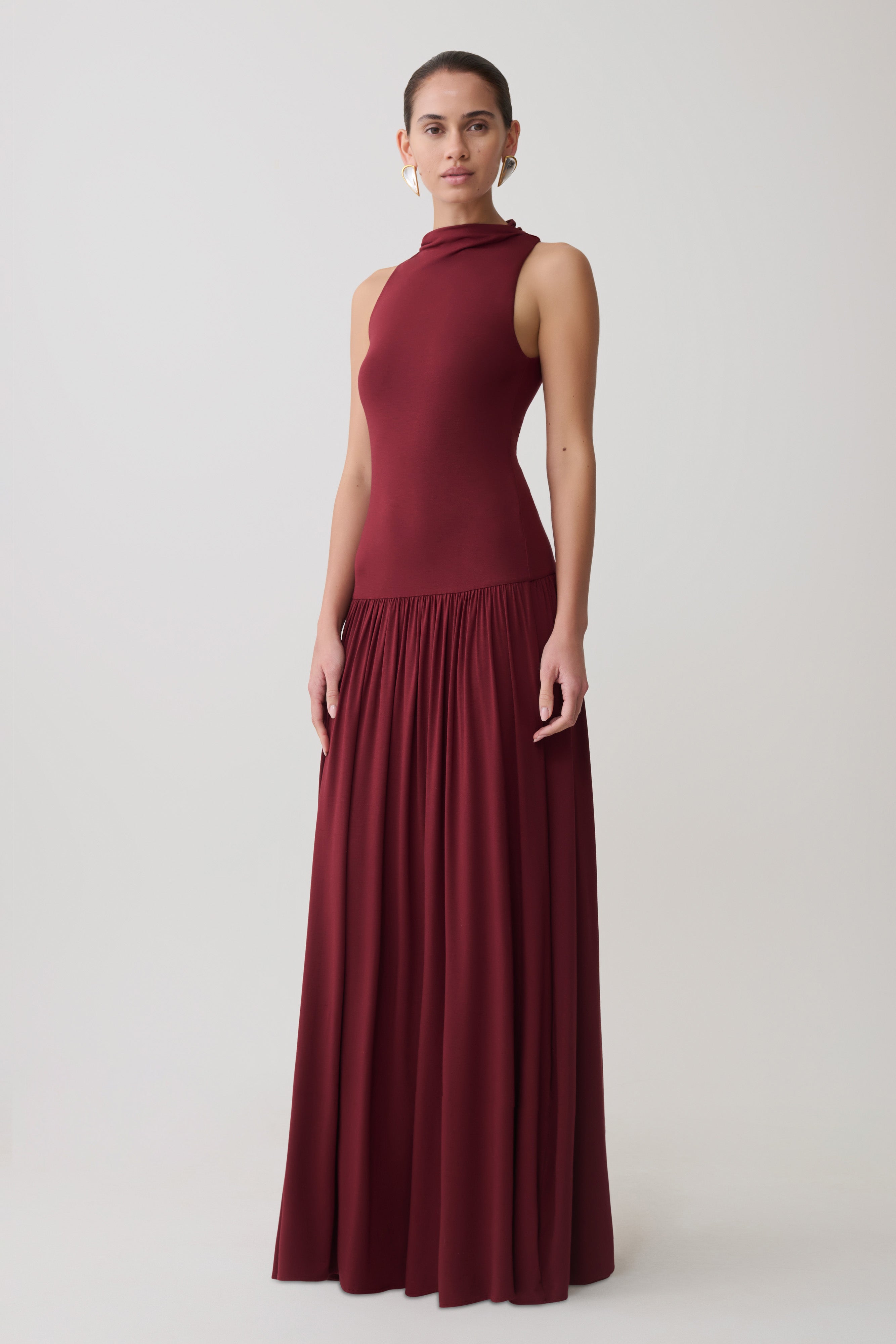 High Neck Modal Maxi Dress - Wine
