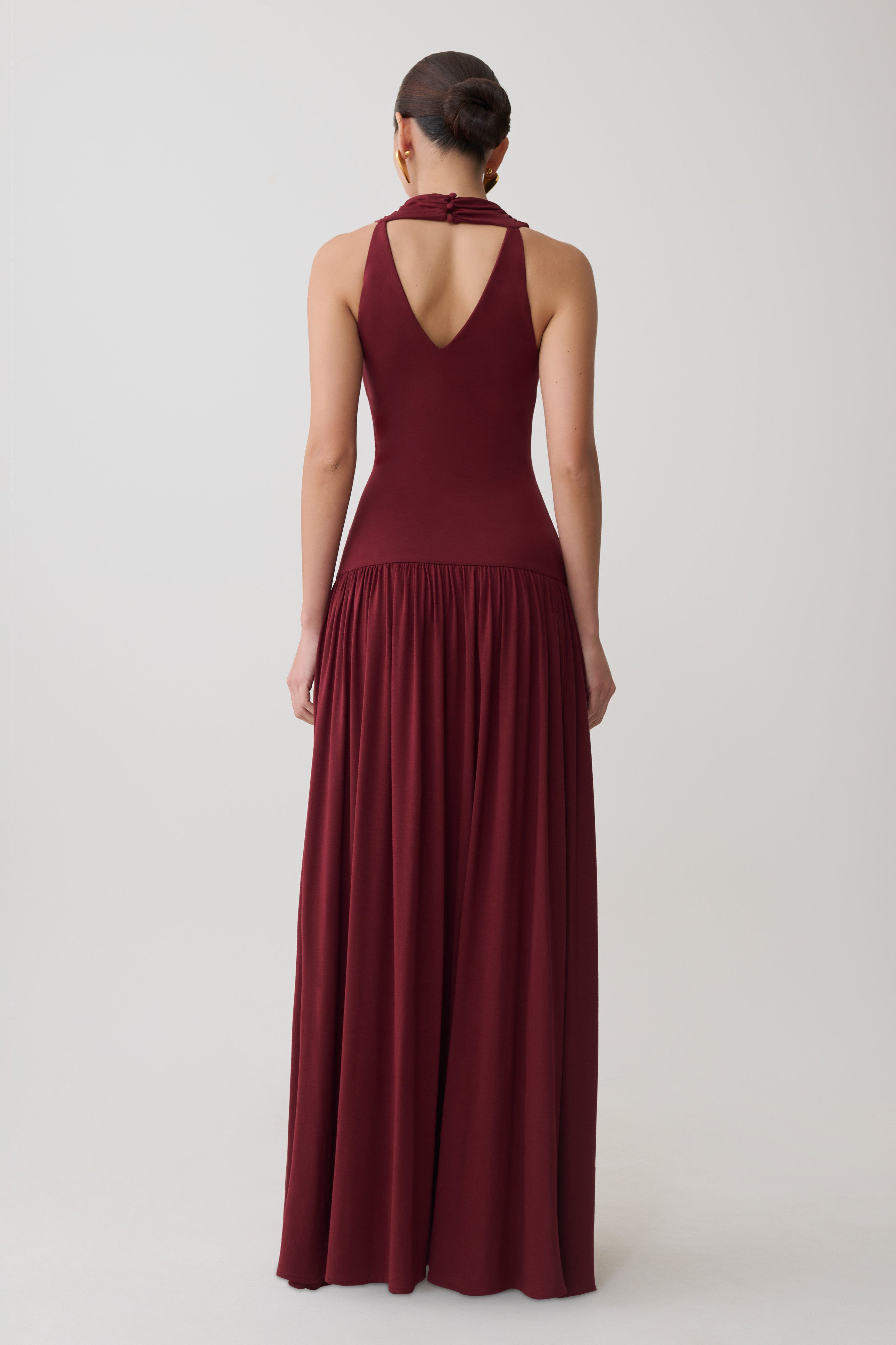 High Neck Modal Maxi Dress - Wine