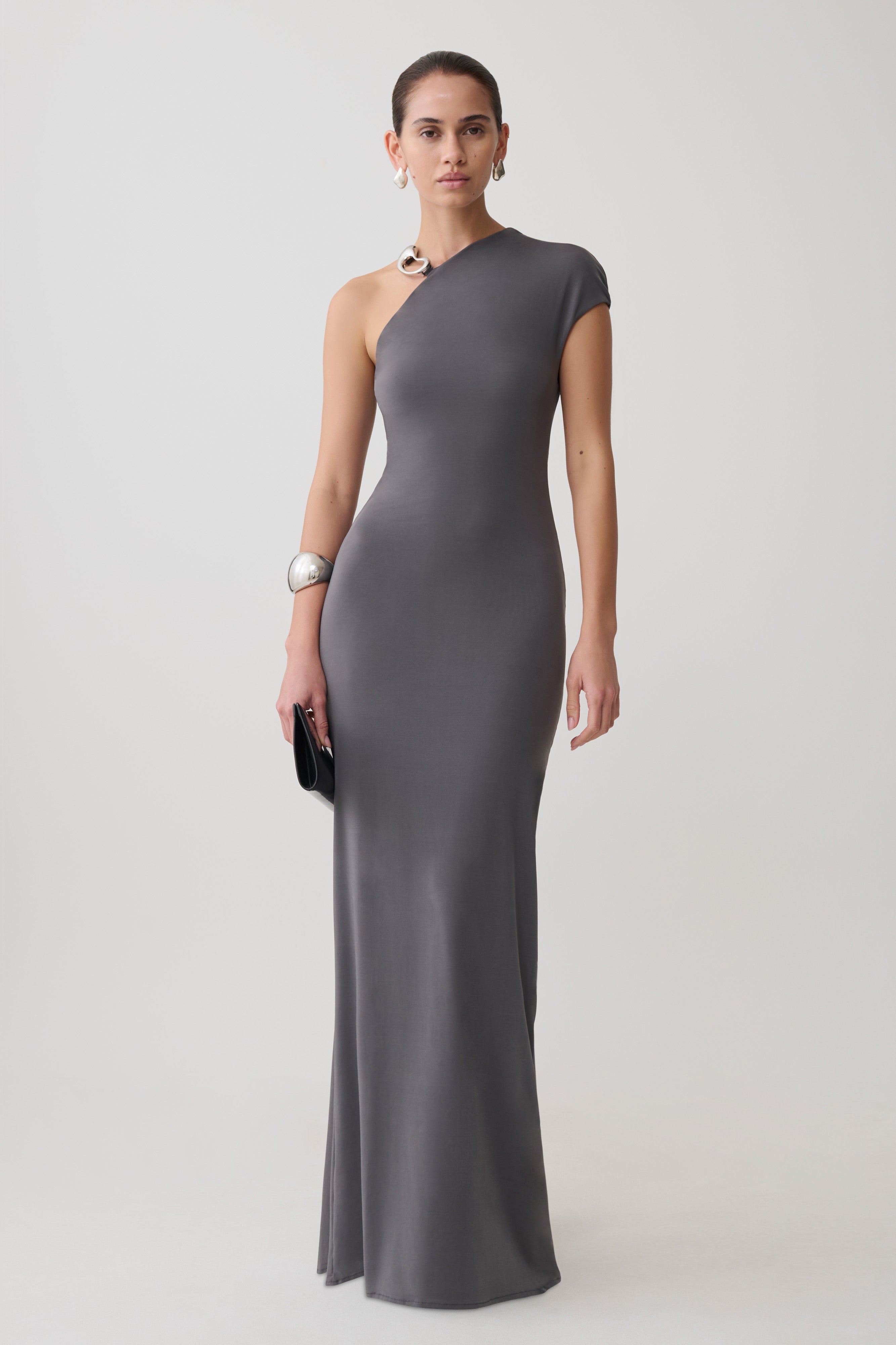 Slinky Maxi Dress With Hardware - Grey