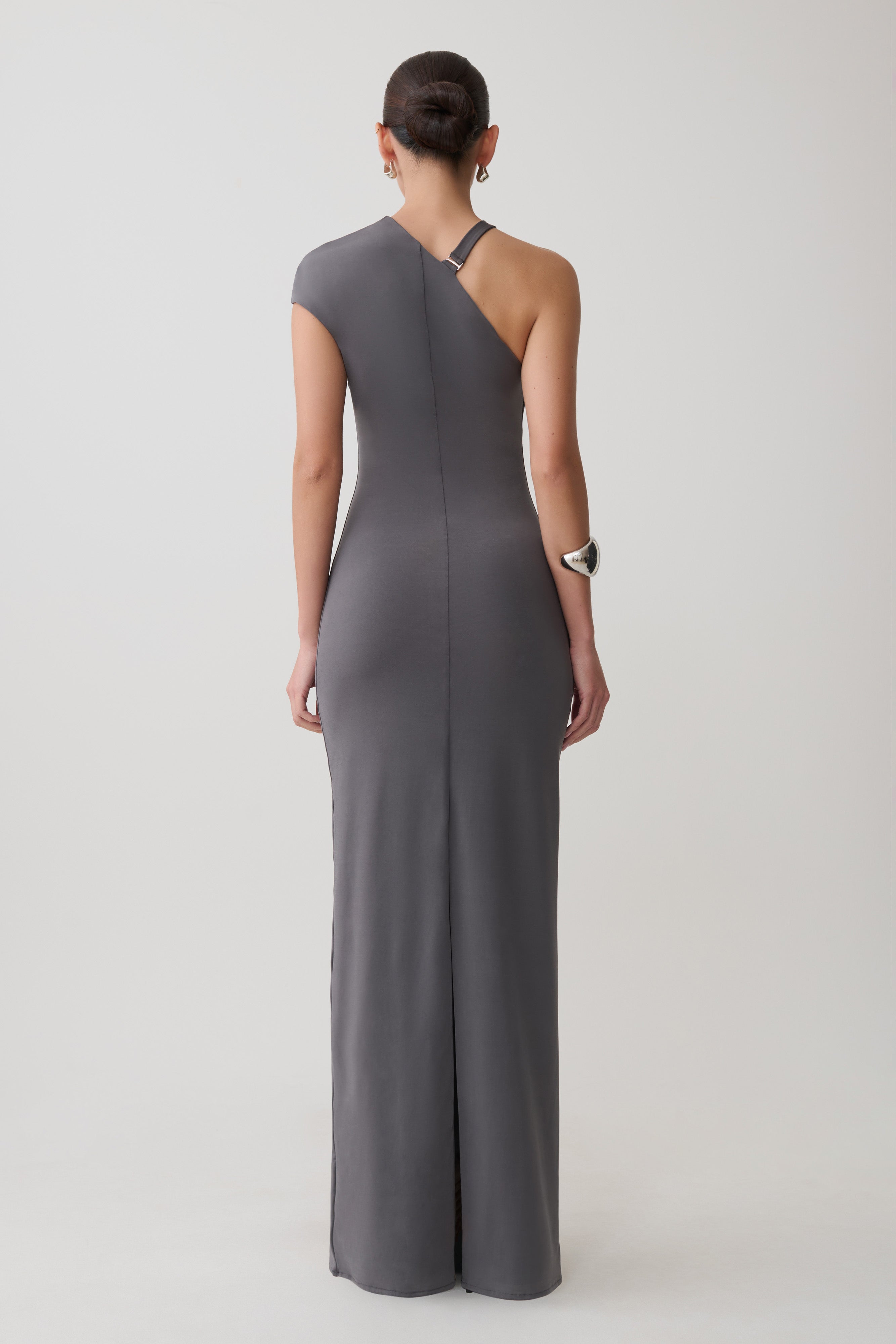 Slinky Maxi Dress With Hardware - Grey