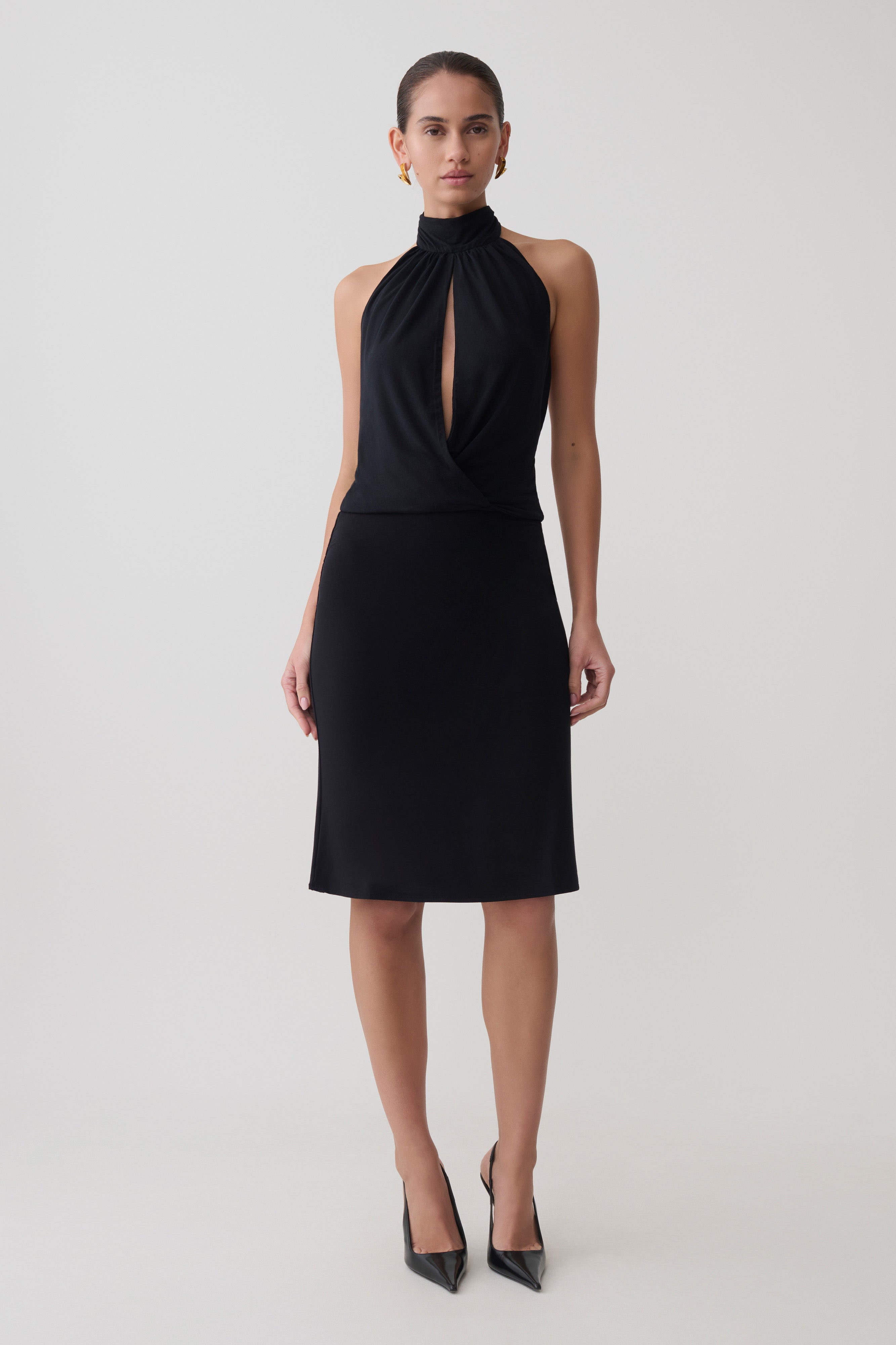 Viscose Sleeveless Halter Top - Black