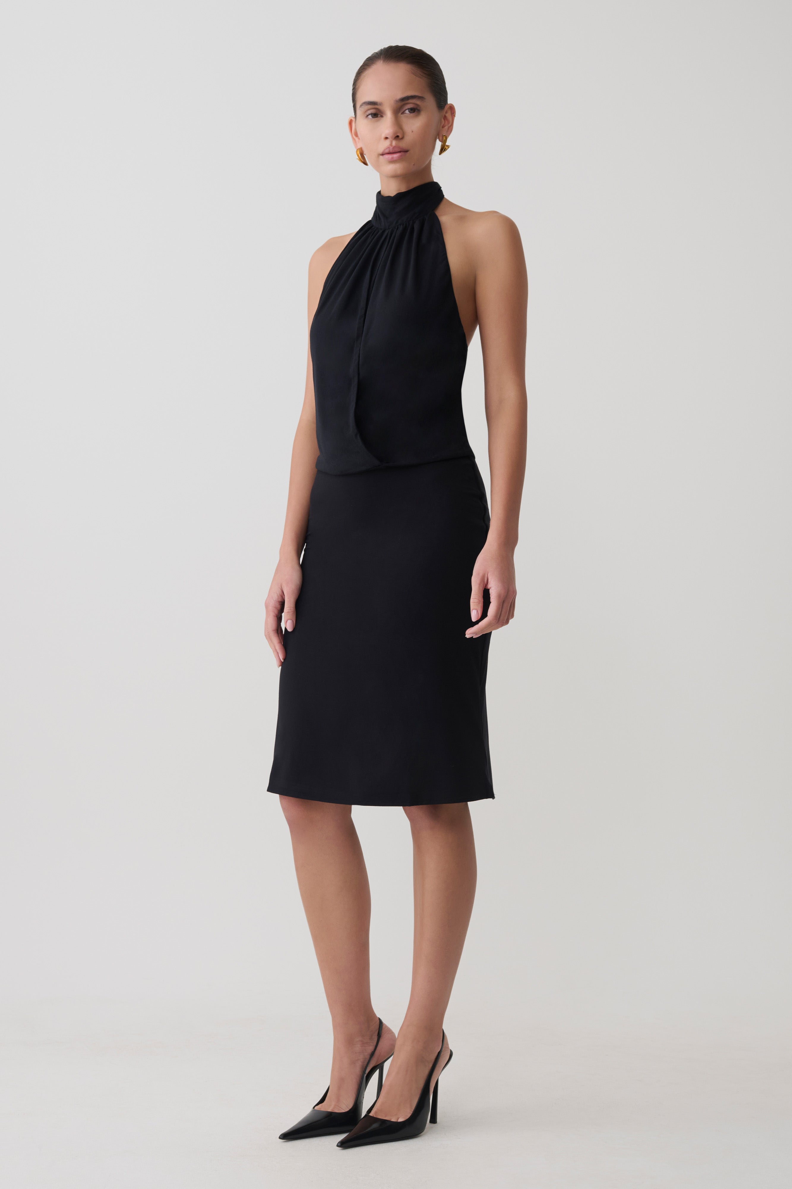Viscose Sleeveless Halter Top - Black