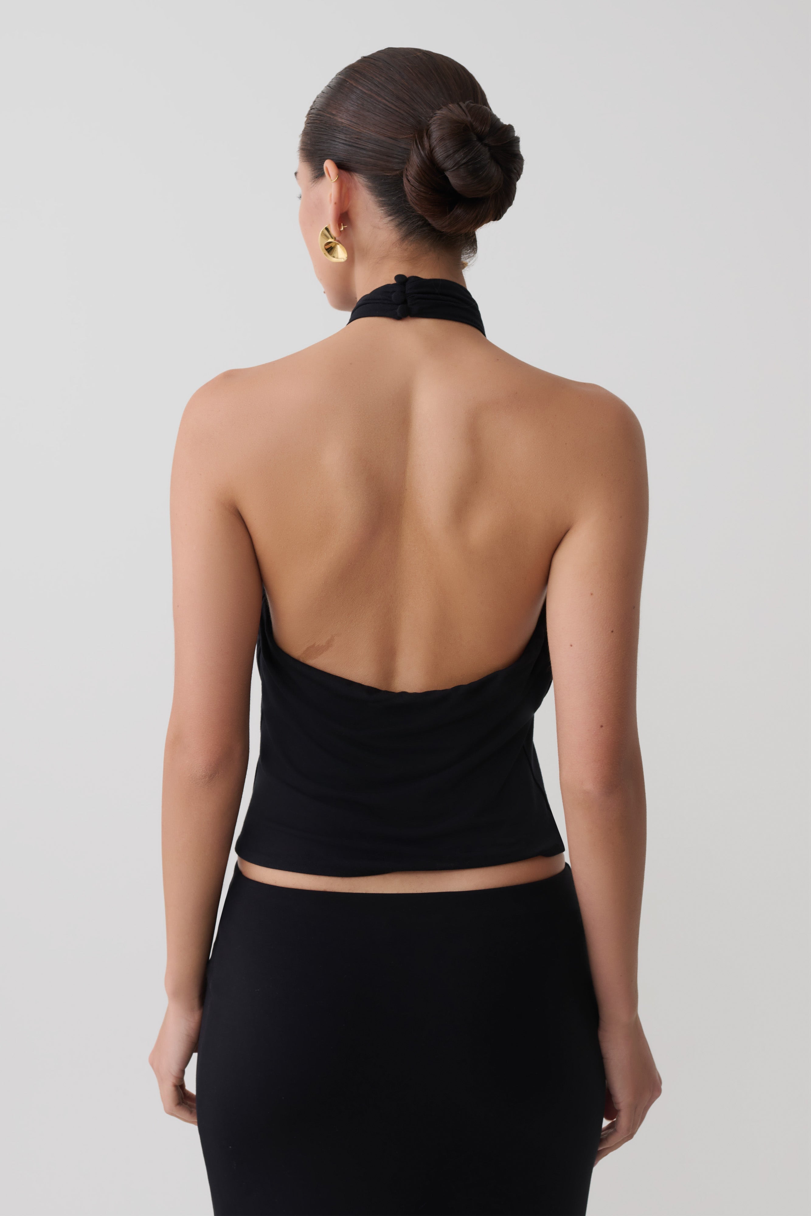 Viscose Sleeveless Halter Top - Black