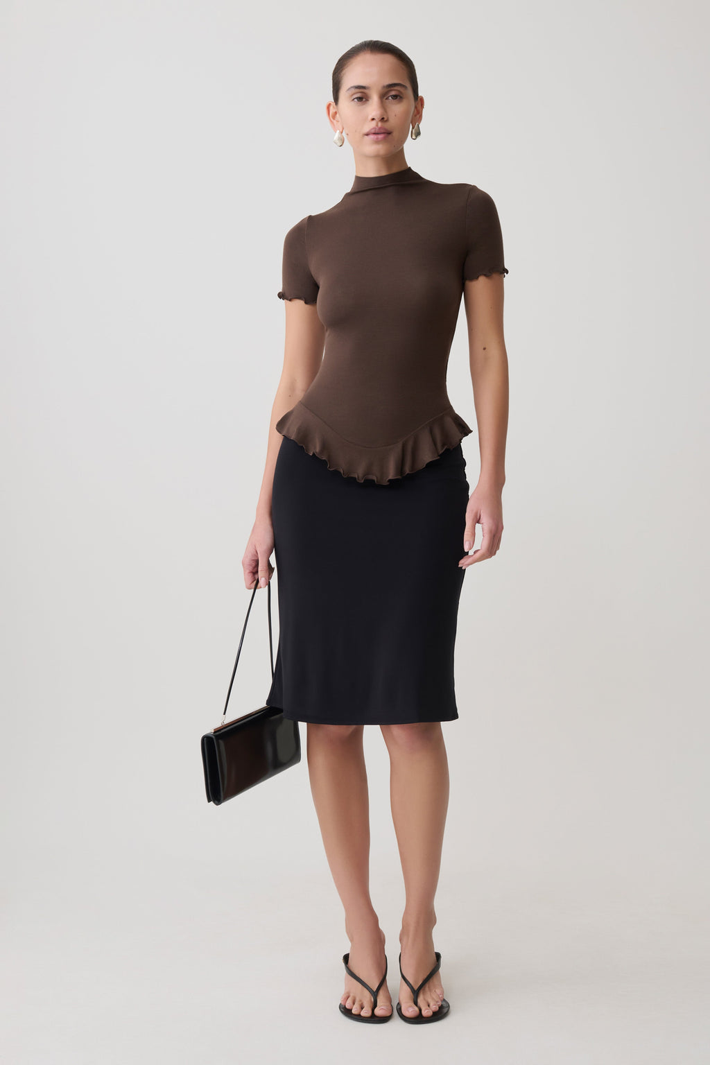 Short Sleeve Ruffle Top - Dark Chocolate