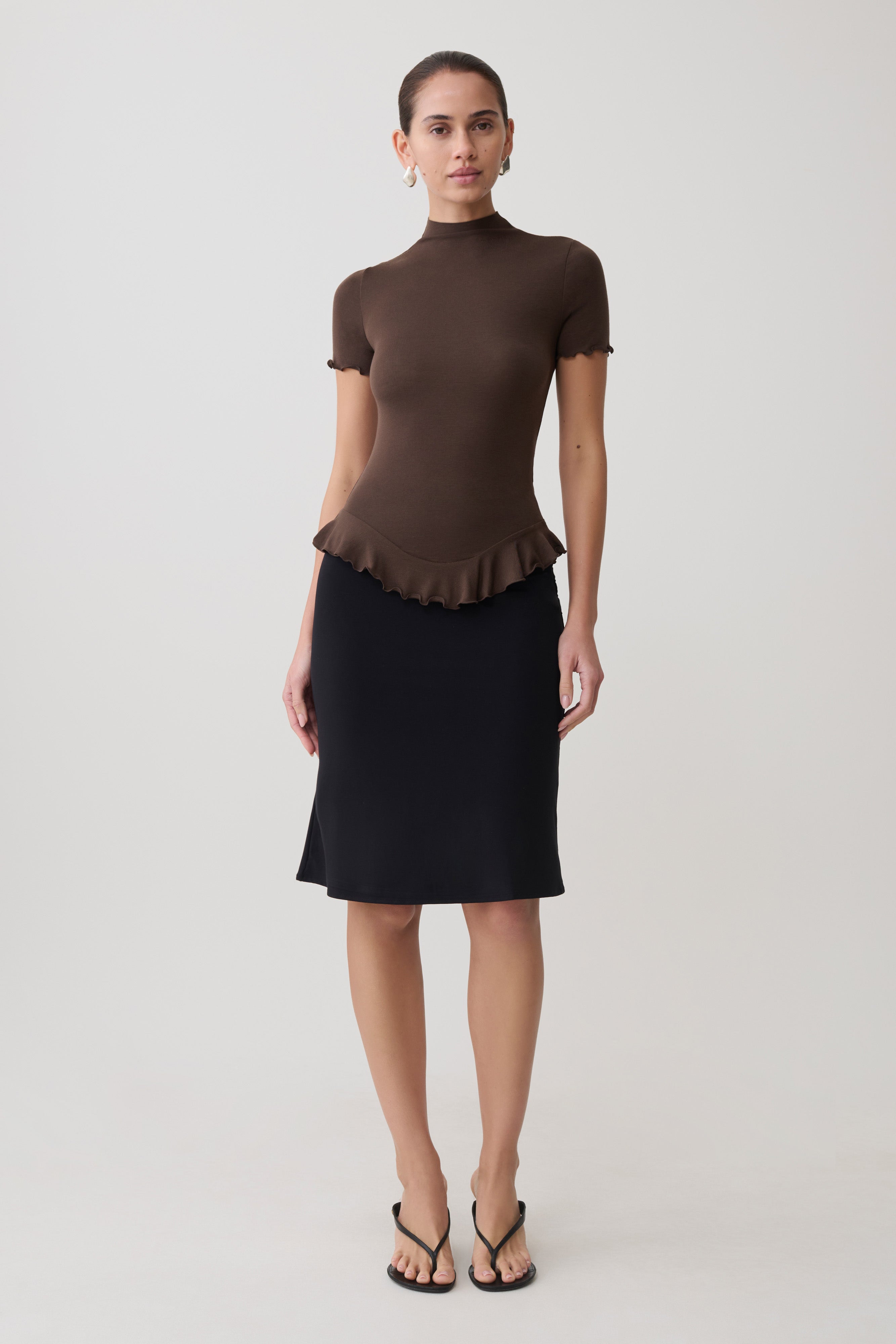 Short Sleeve Ruffle Top - Dark Chocolate