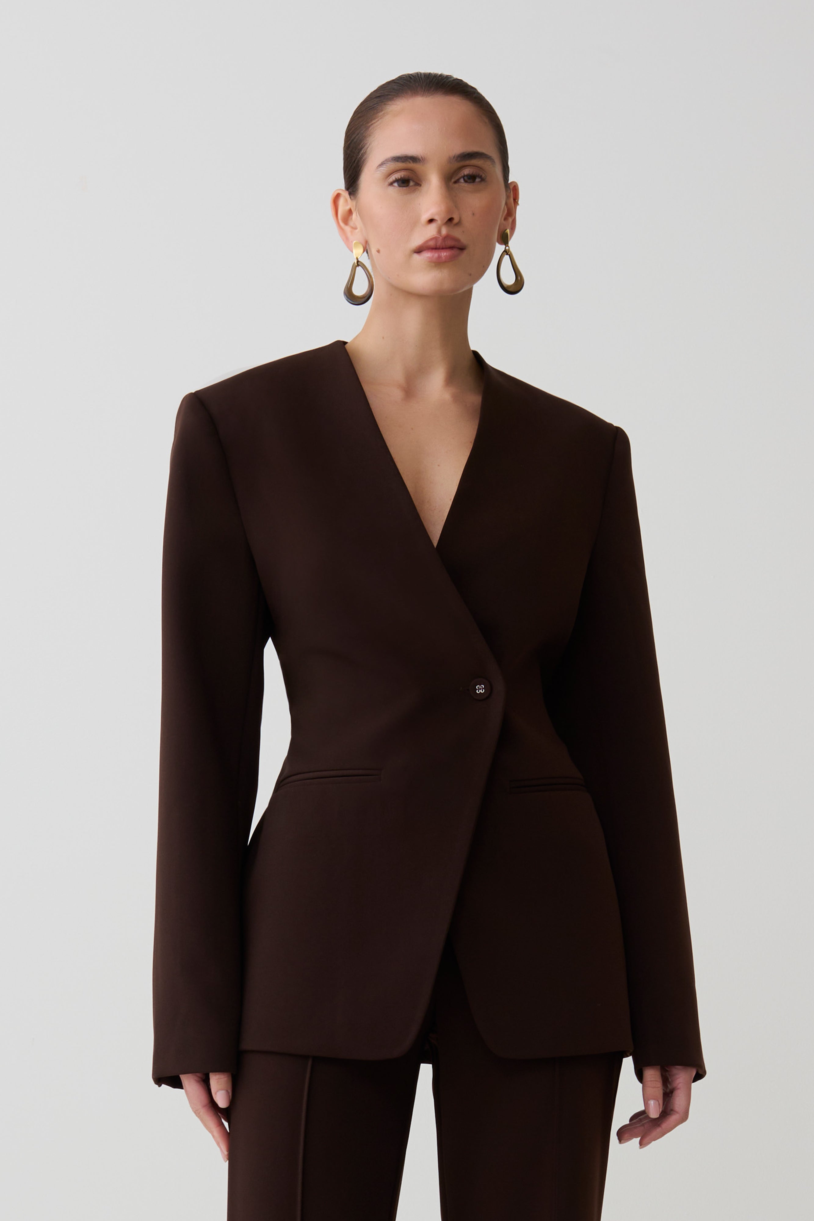 Drop Shoulder Suiting Blazer - Dark Chocolate