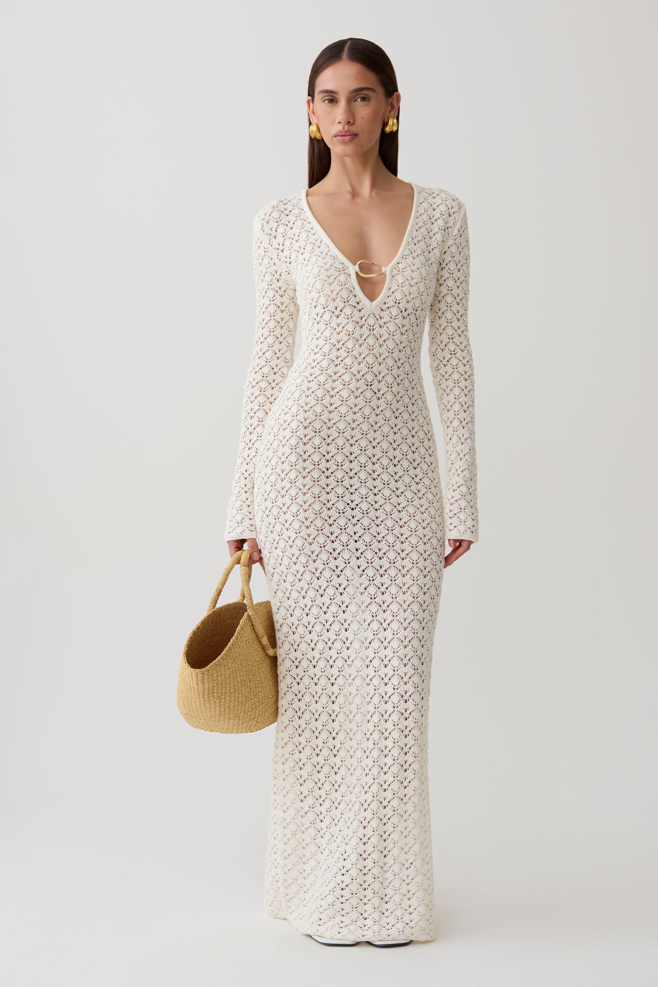 Crochet Knit Maxi Dress - Ivory