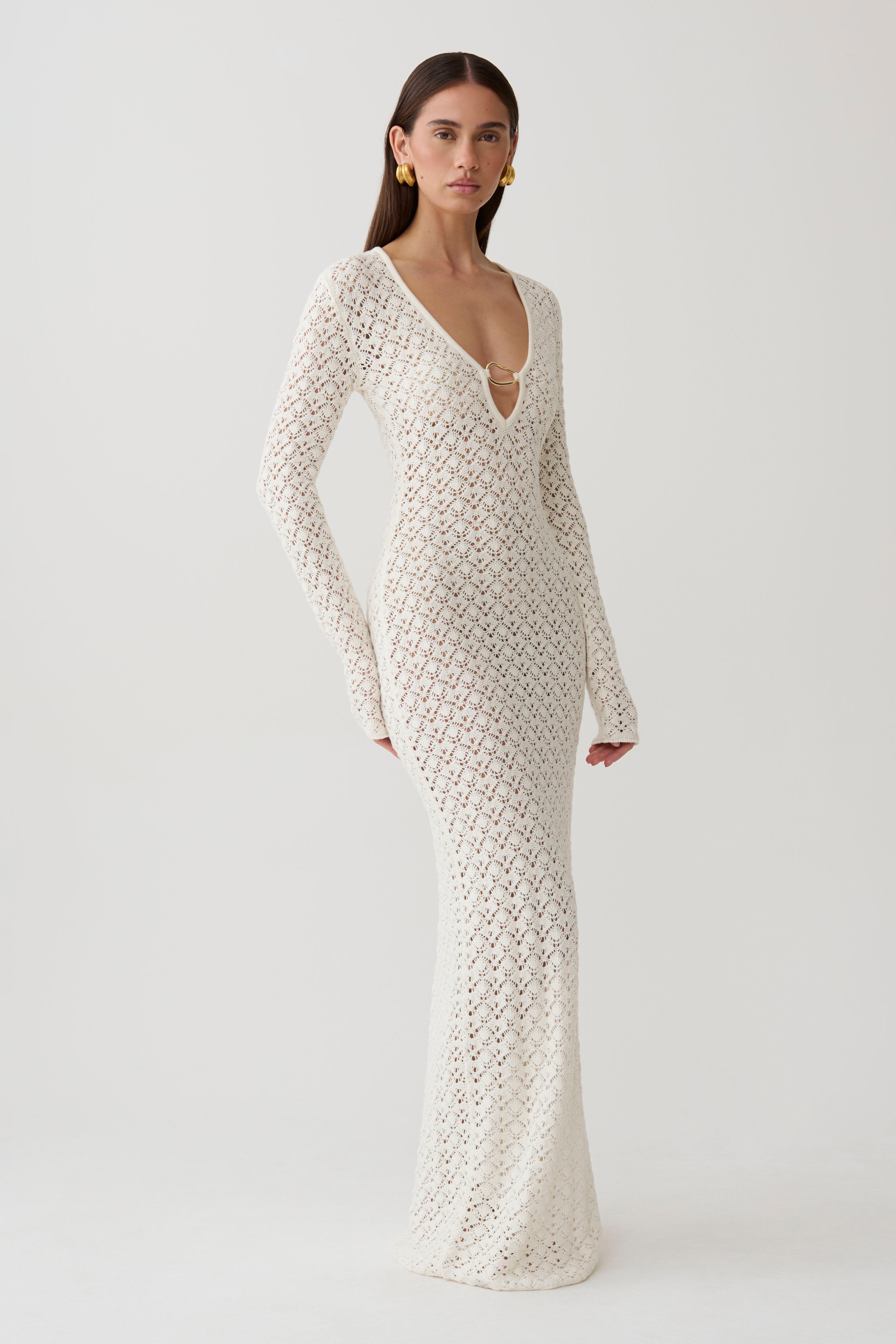 Crochet Knit Maxi Dress - Ivory