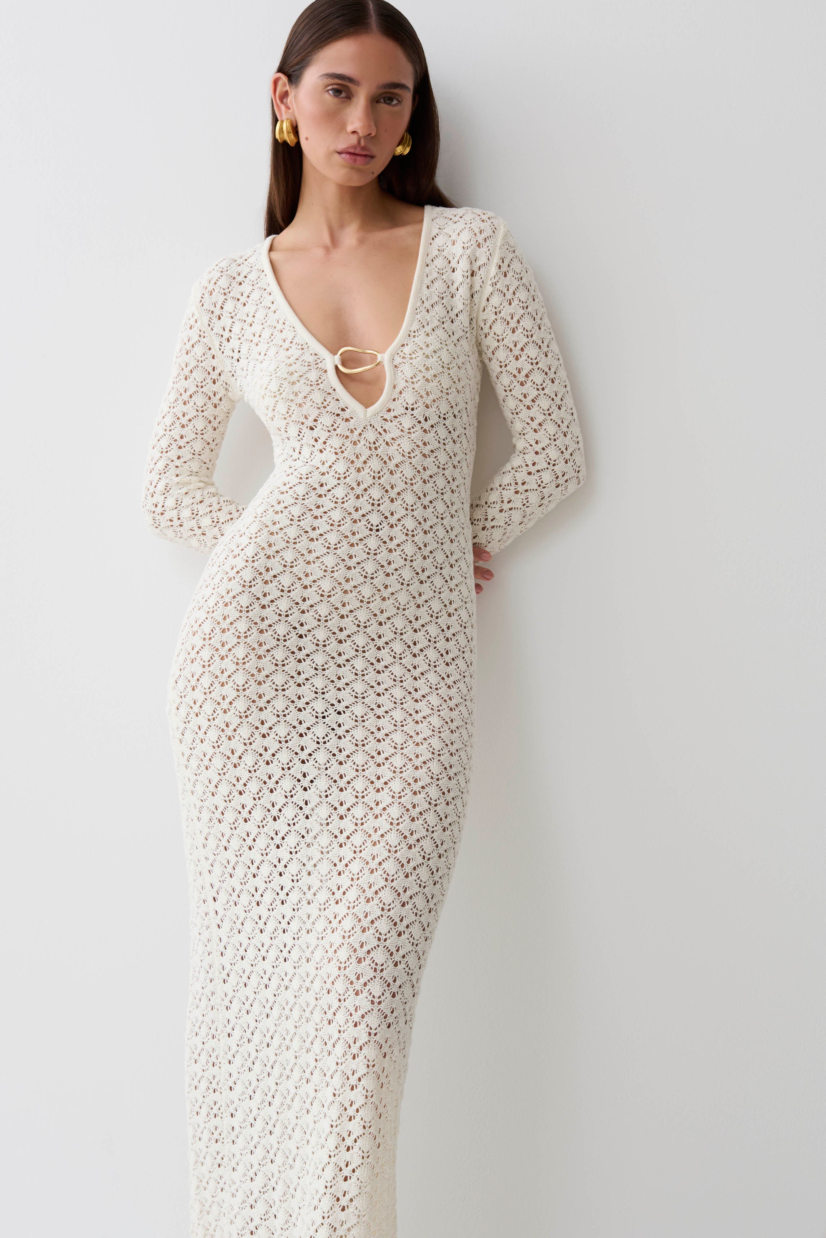 Crochet Knit Maxi Dress - Ivory