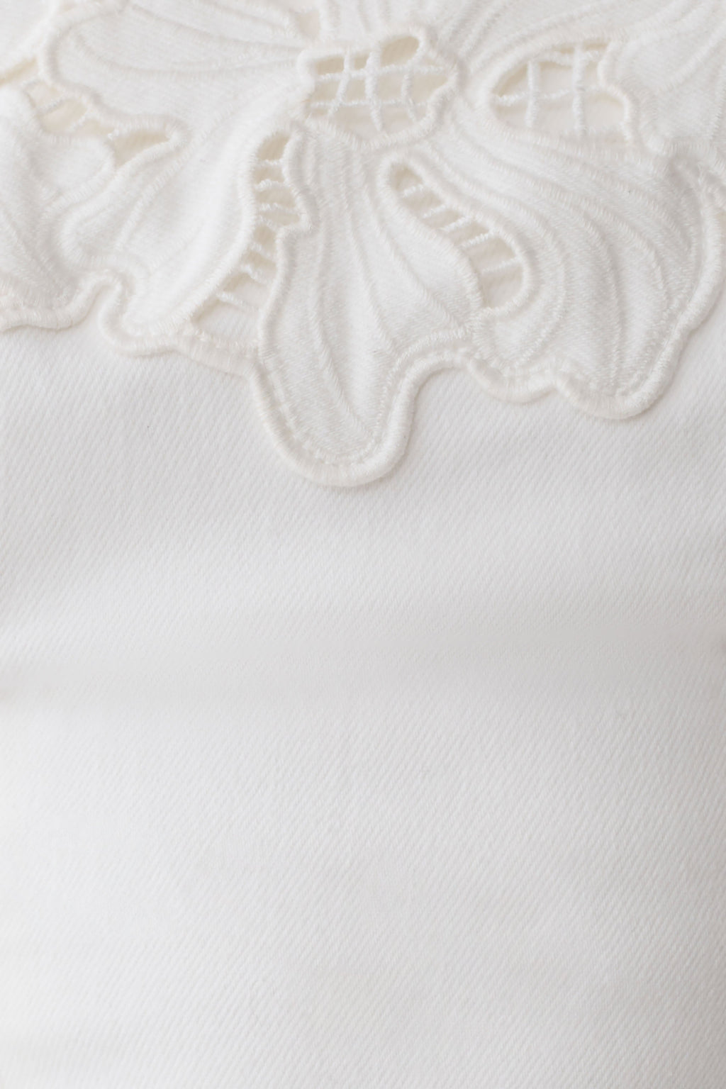 Flower Embroidery Strapless Denim Top - White