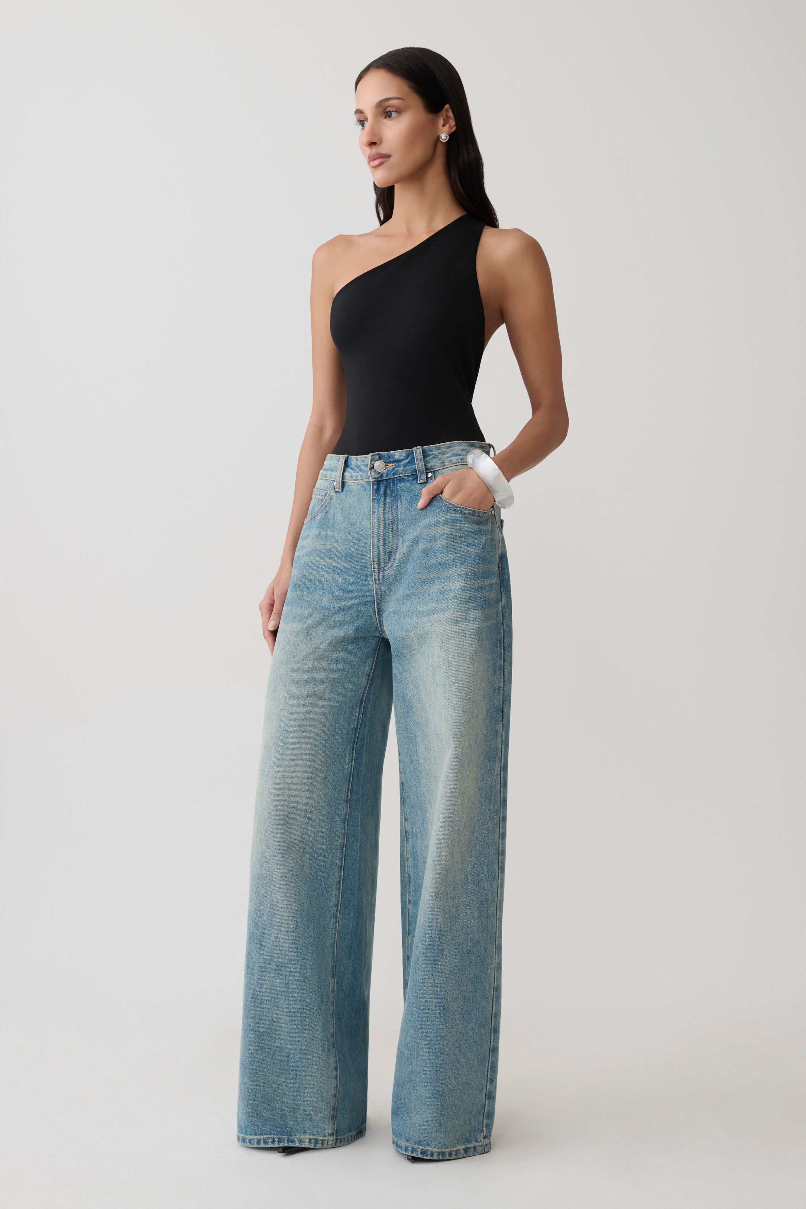 Asymmetric Back Ponte Bodysuit - Black