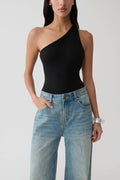 Asymmetric Back Ponte Bodysuit - Black