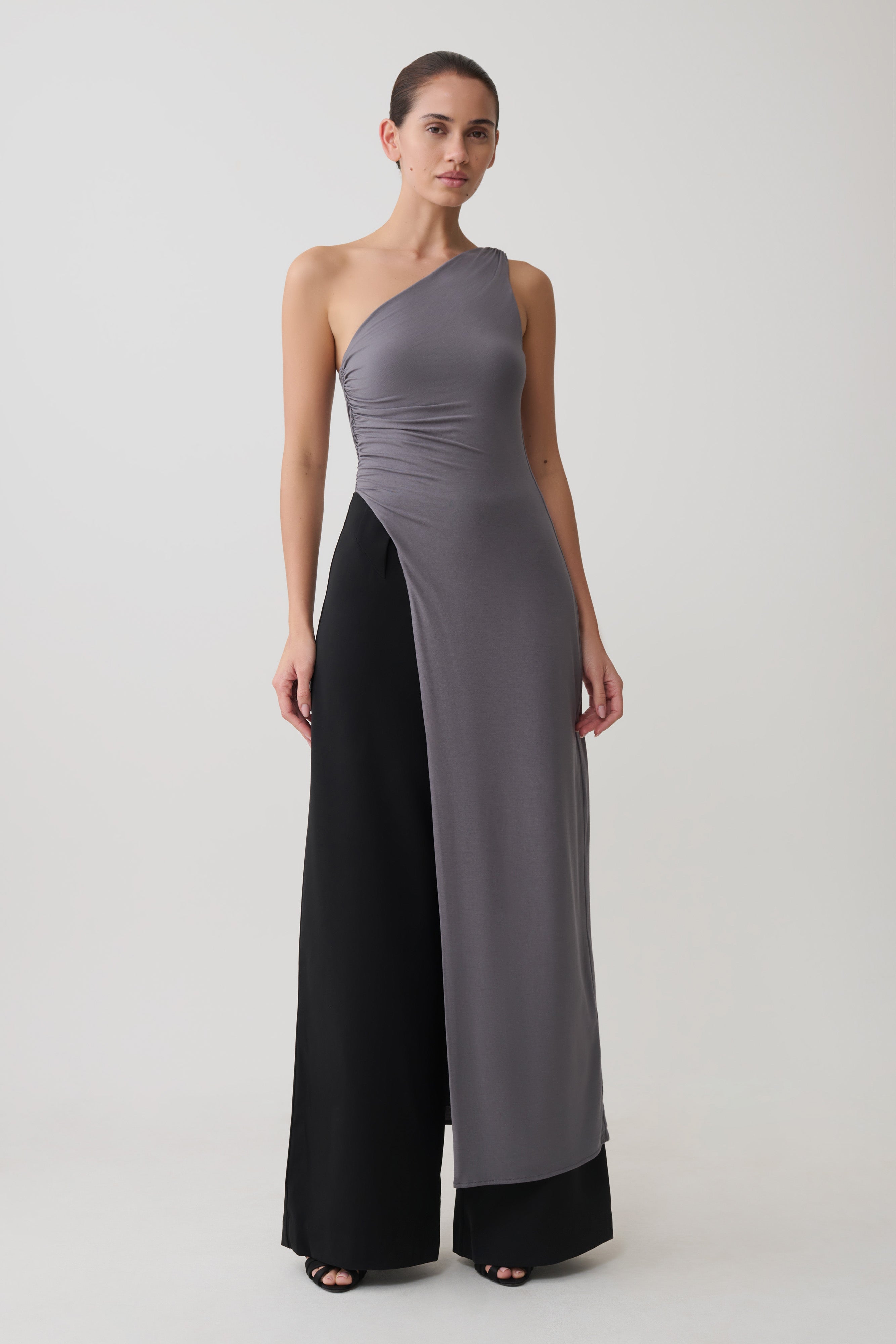 Long Line Top With Front Cut Out - Grey