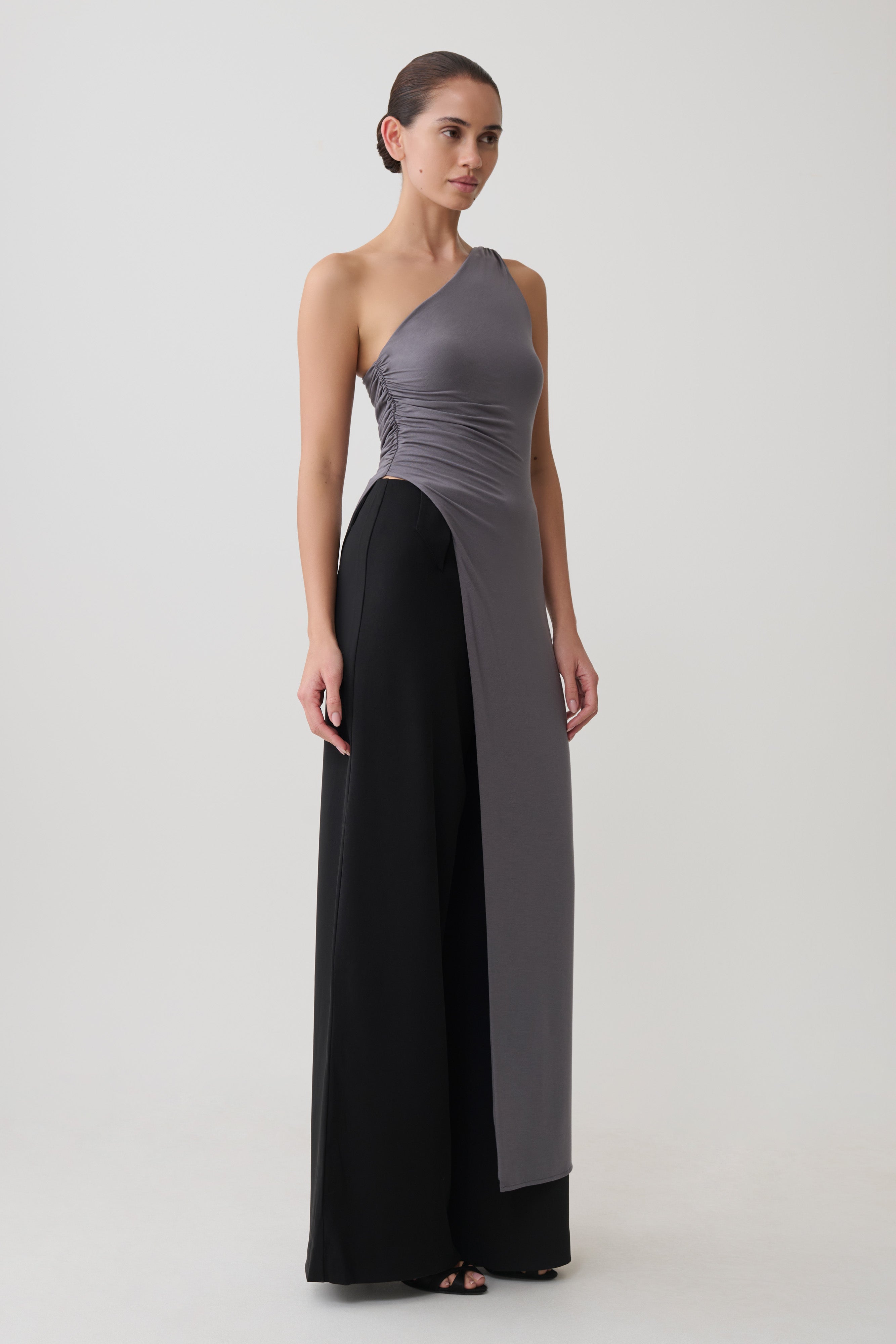 Long Line Top With Front Cut Out - Grey