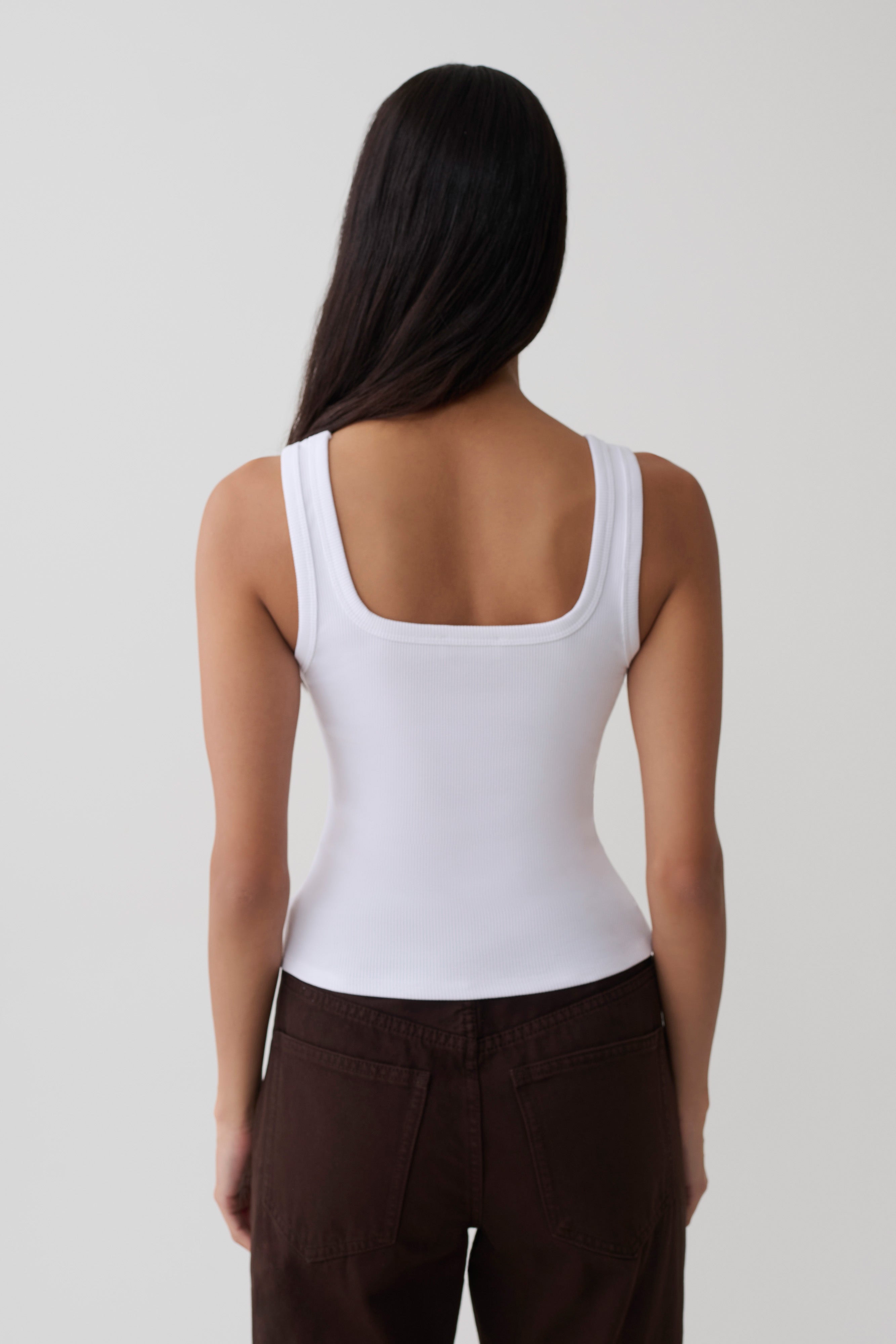 Square Neck Tank - White