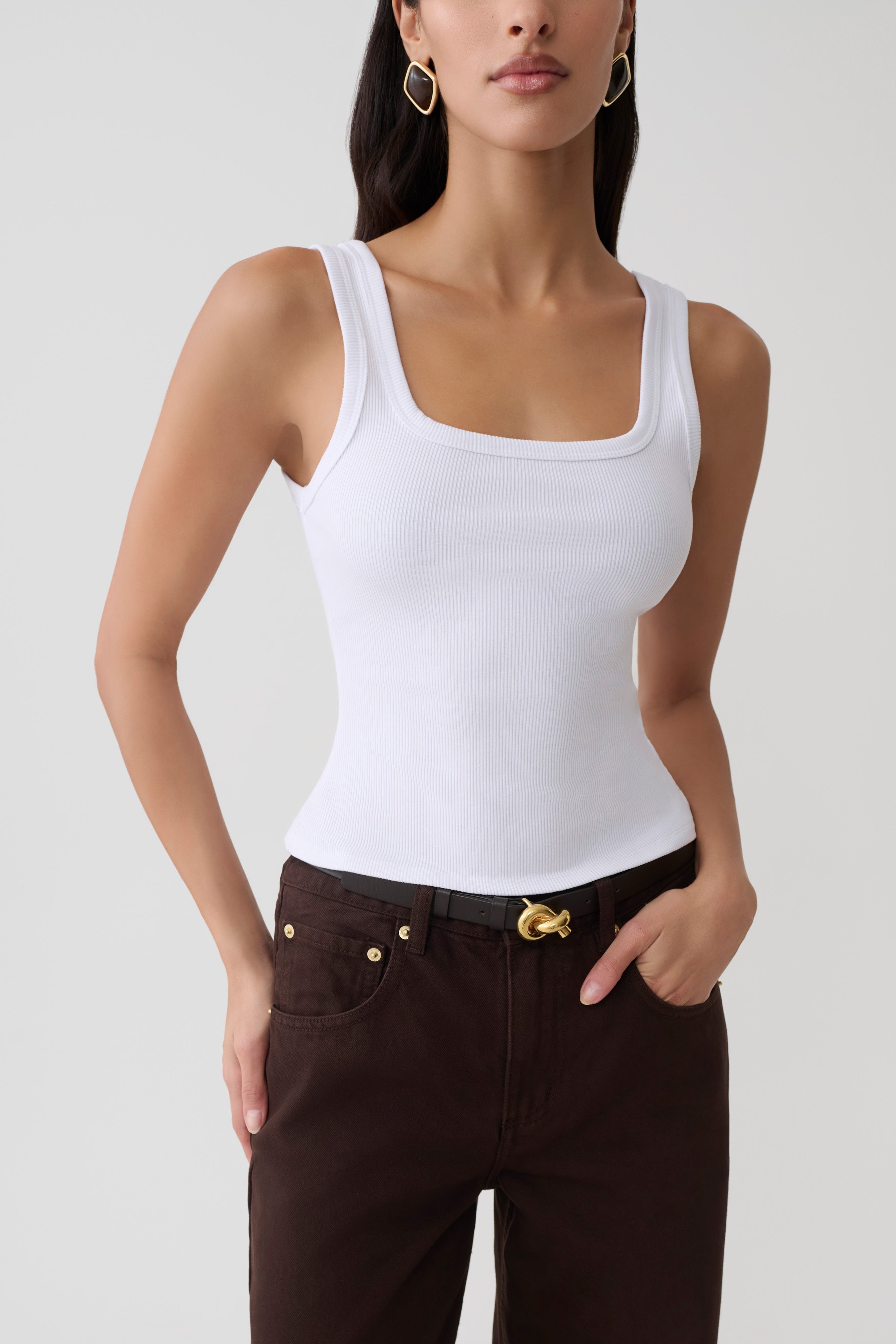 Square Neck Tank - White