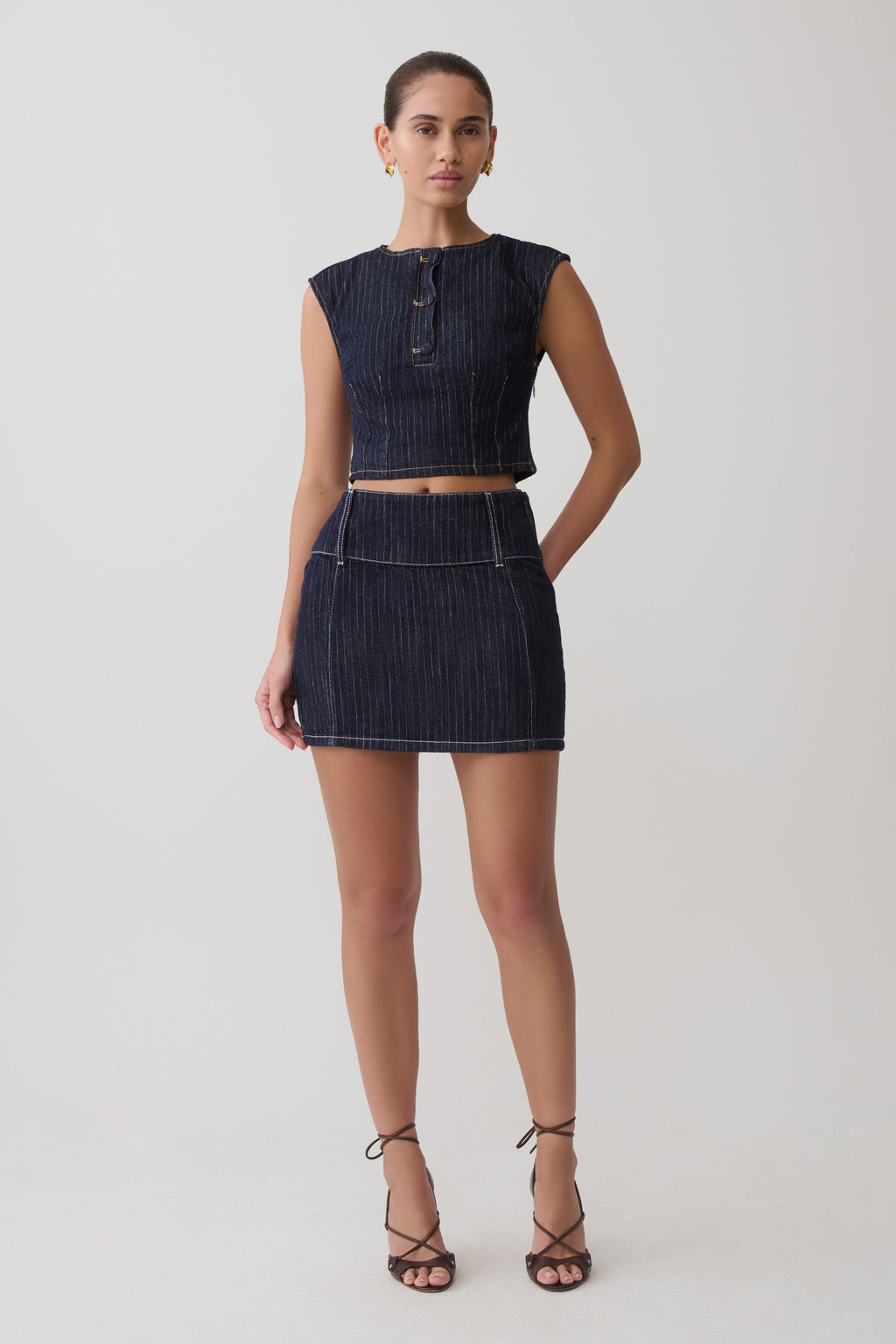 Sleeveless Denim Top - Indigo Pinstripe