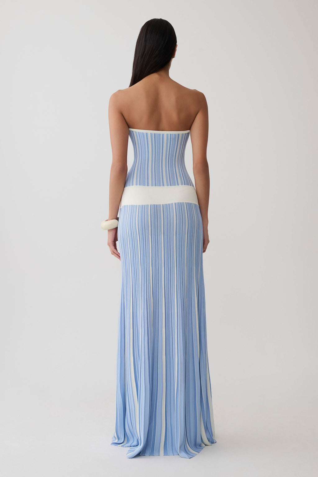Gebreide maxijurk met strepen - blauw