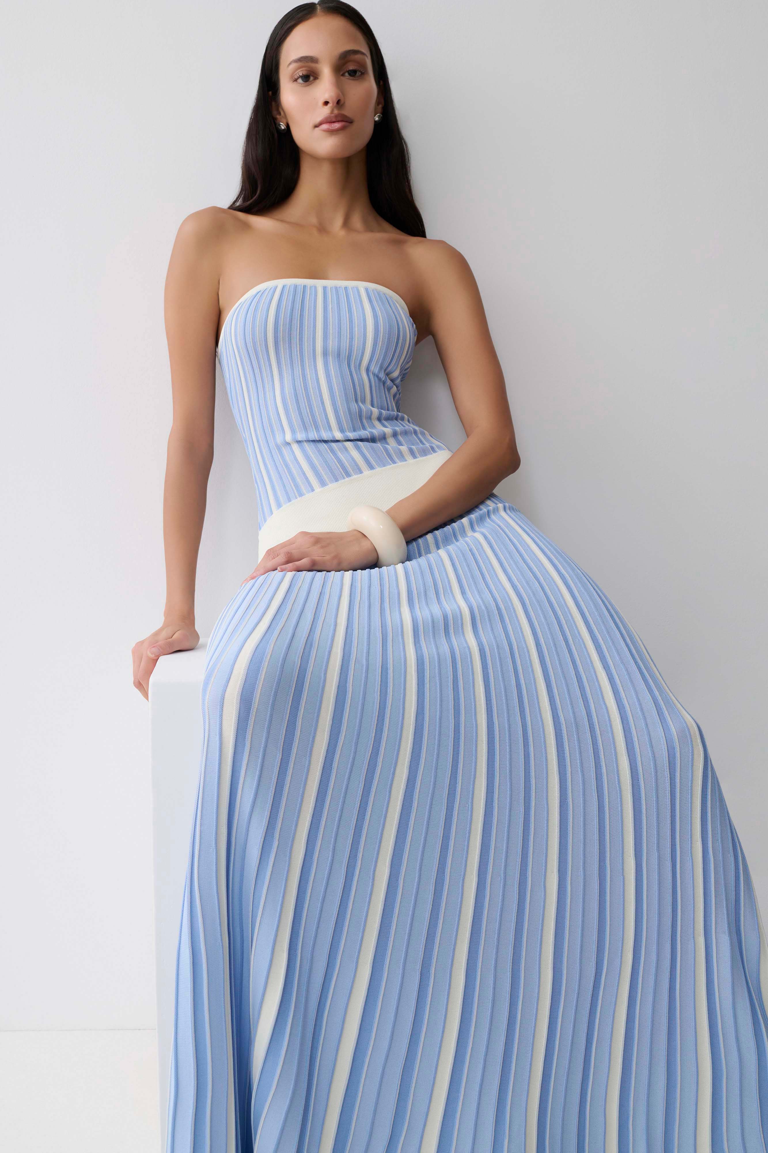 Stripe Maxi Knit Dress - Blue