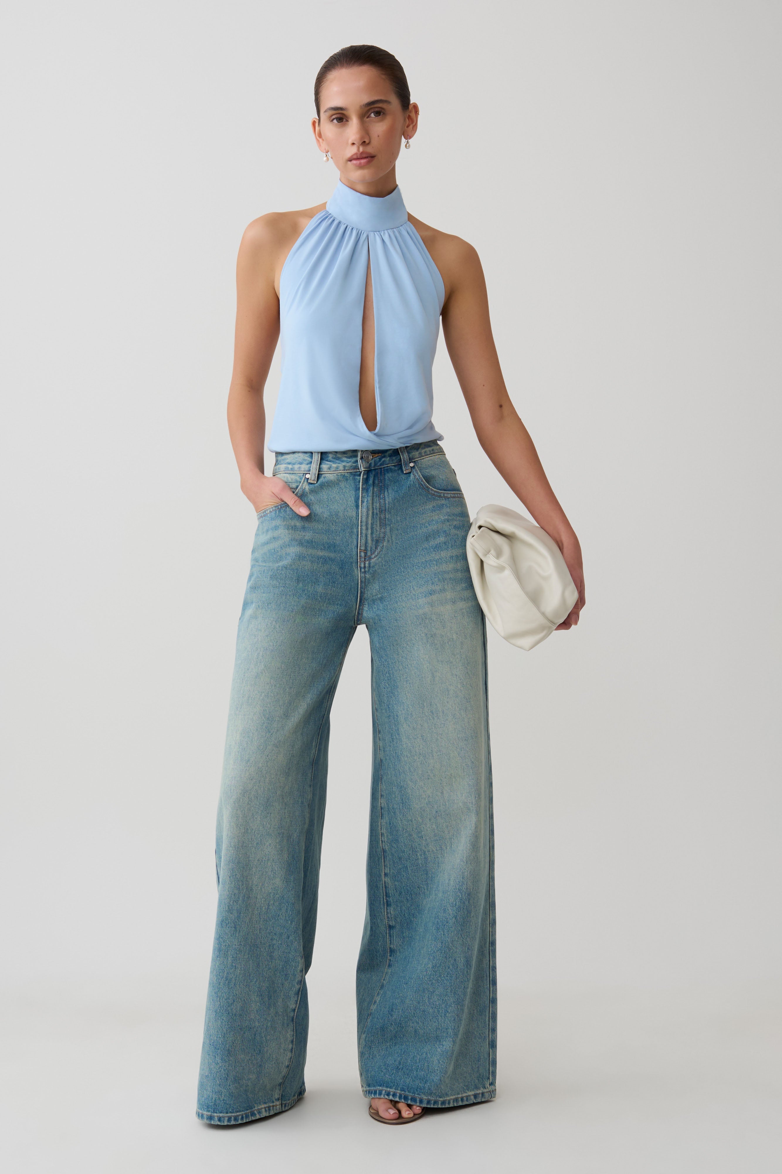 Viscose Sleeveless Halter Top - Blue