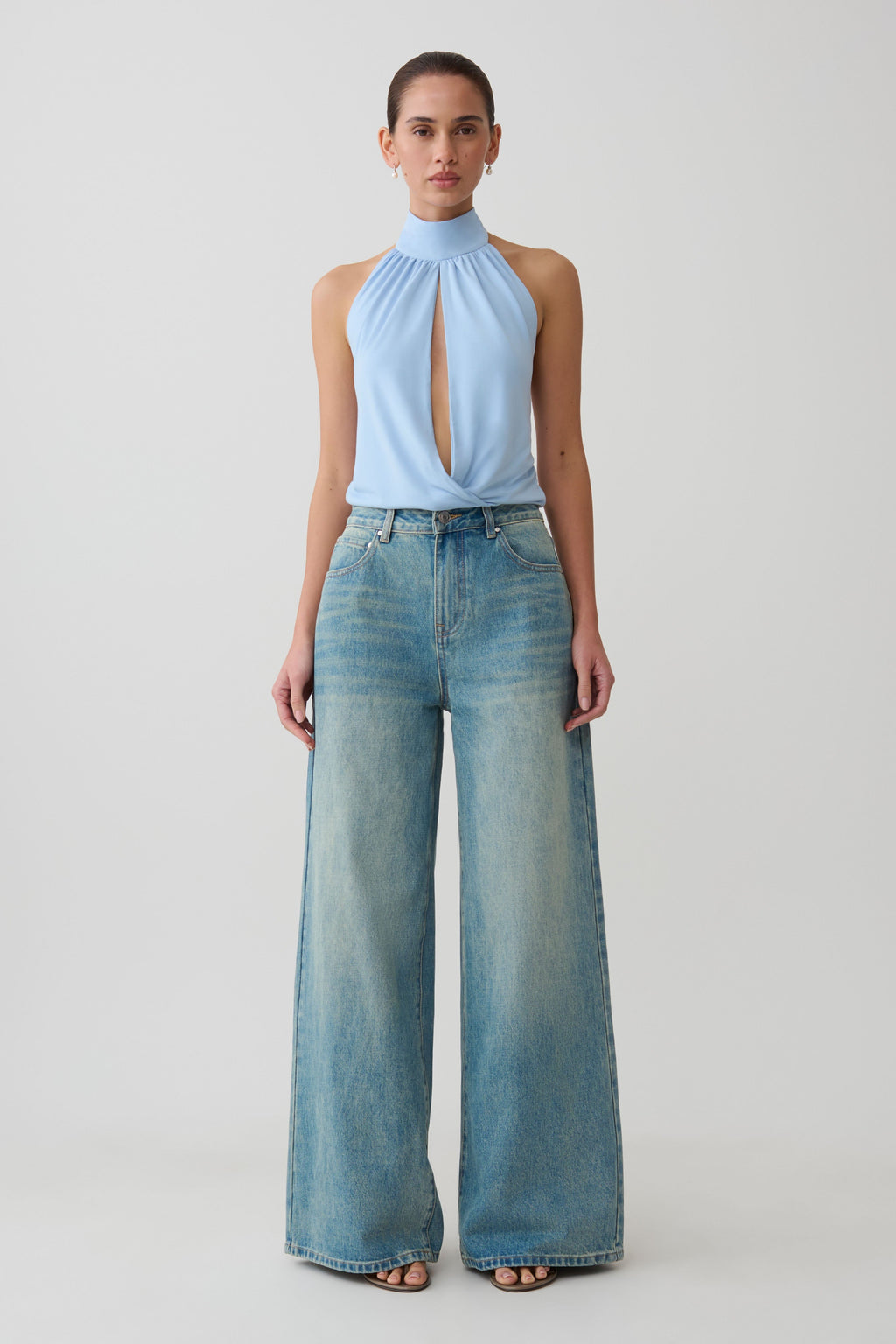 Mouwloze haltertop van viscose - Blauw