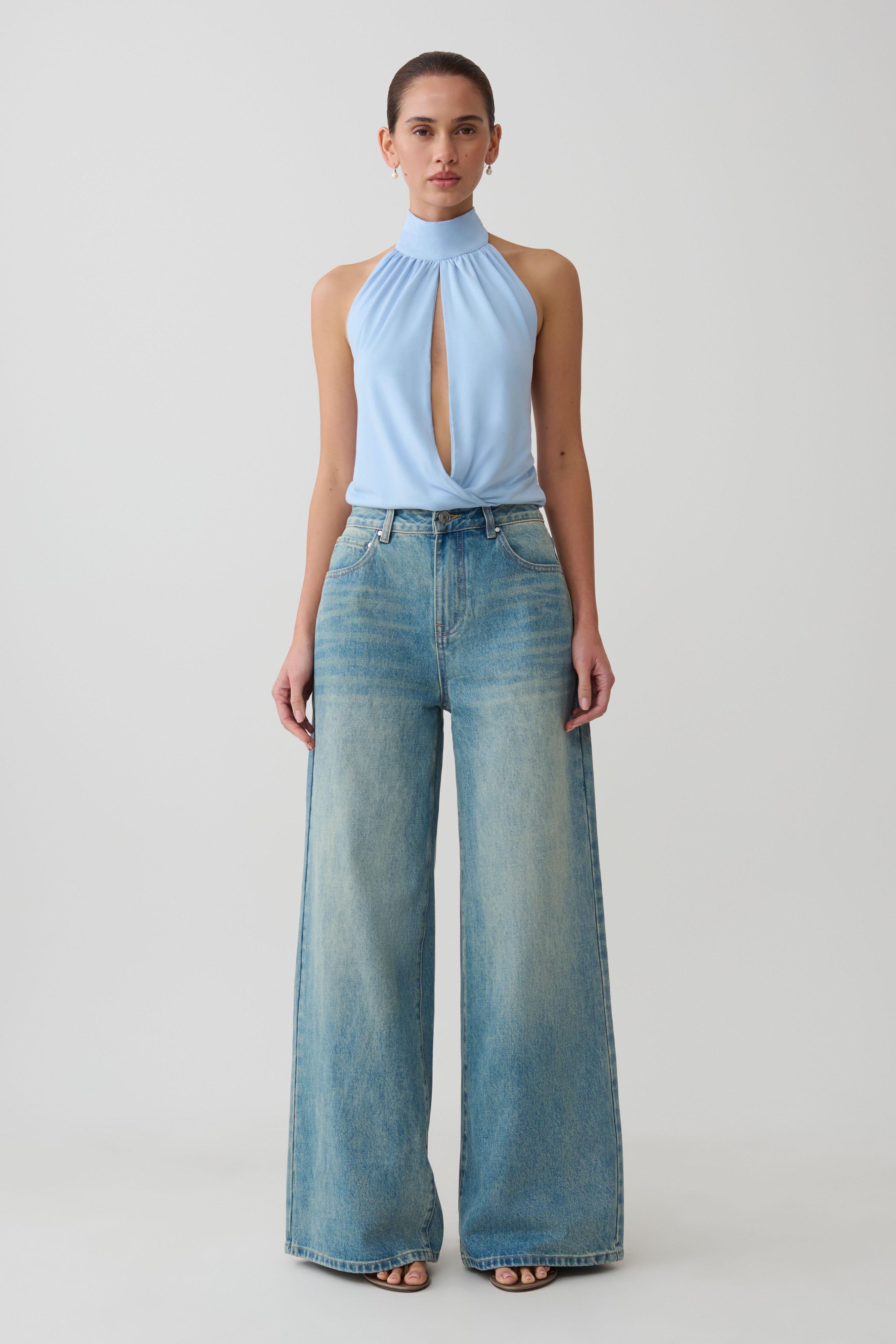 Viscose Sleeveless Halter Top - Blue