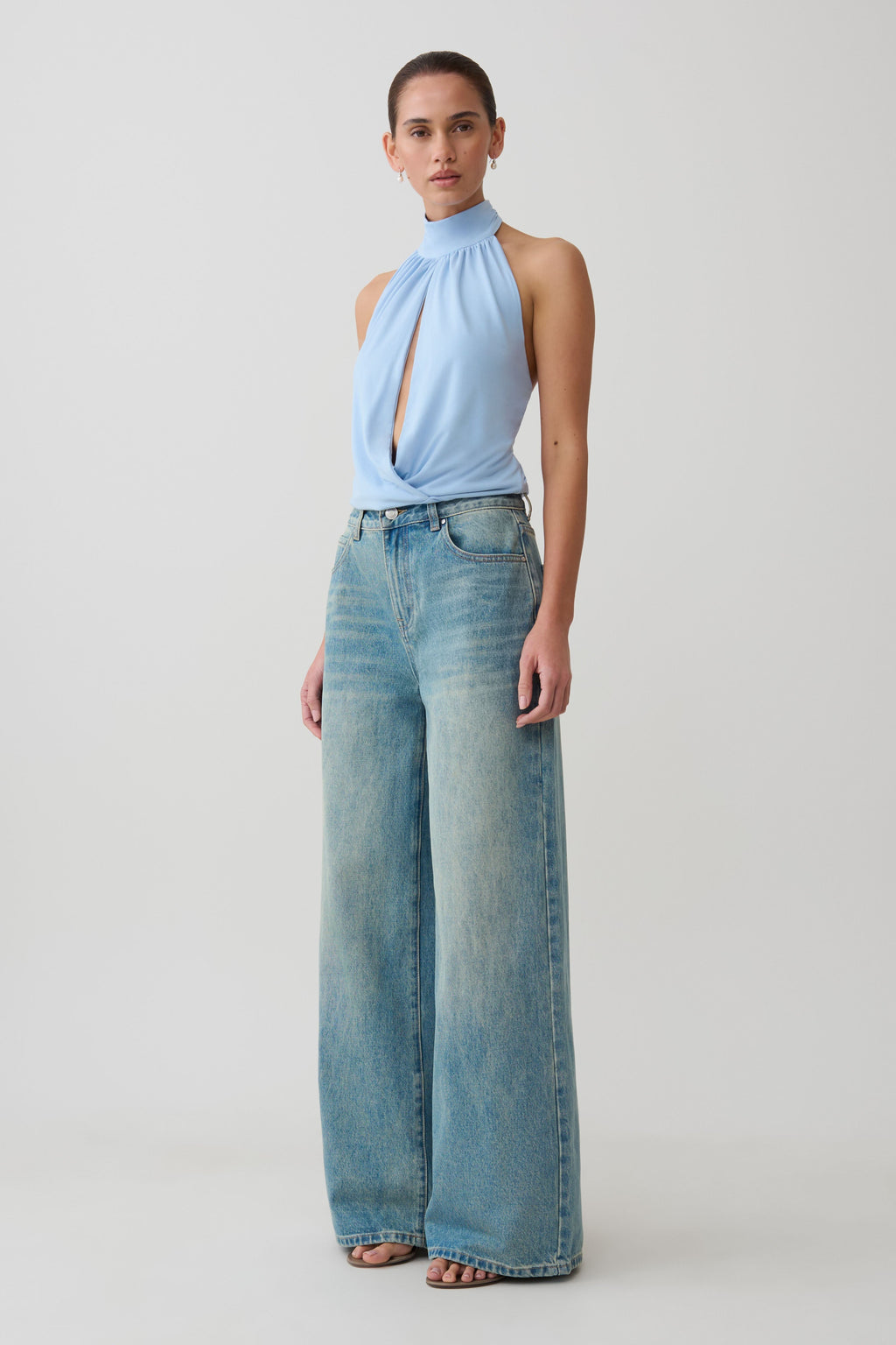 Mouwloze haltertop van viscose - Blauw