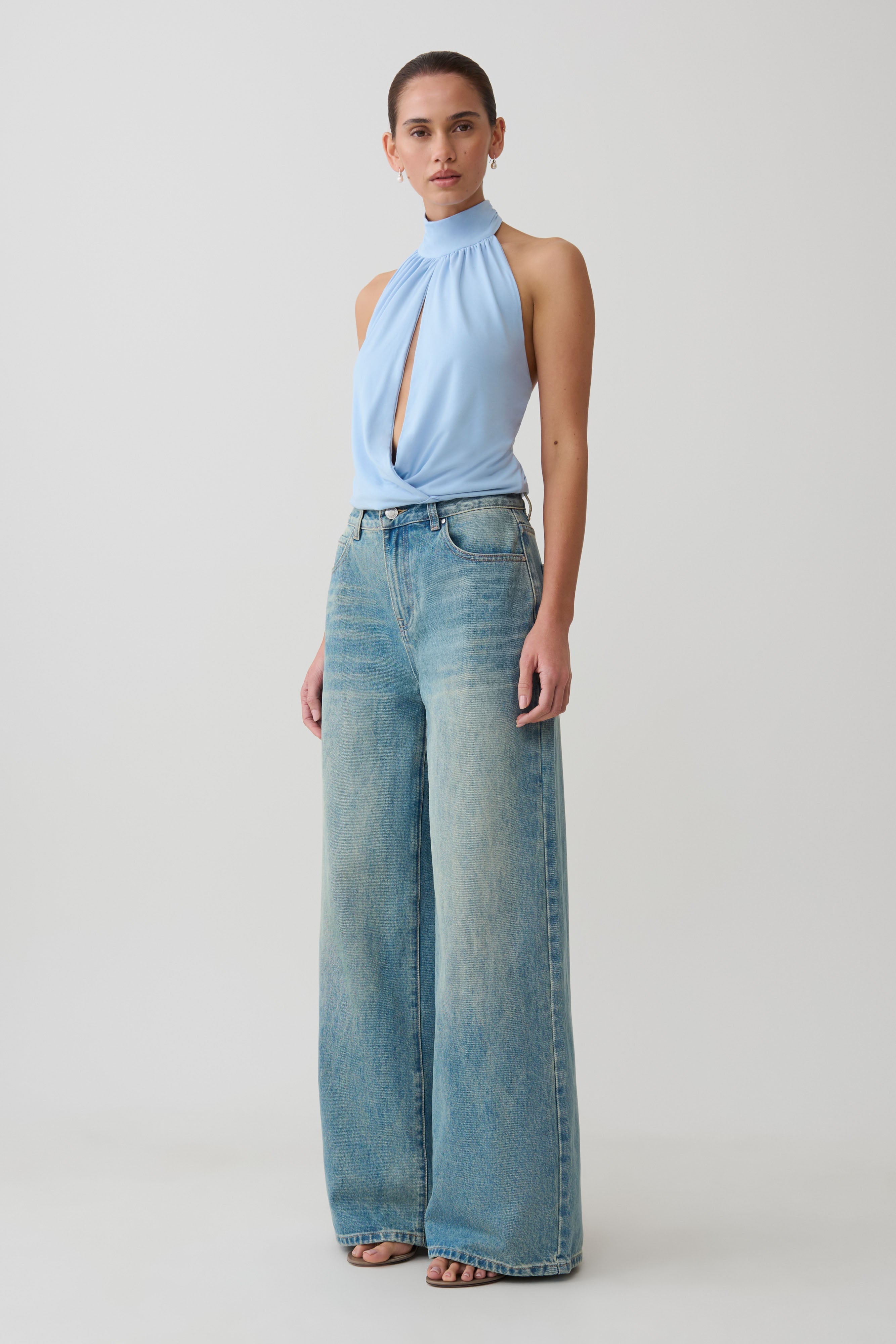 Viscose Sleeveless Halter Top - Blue